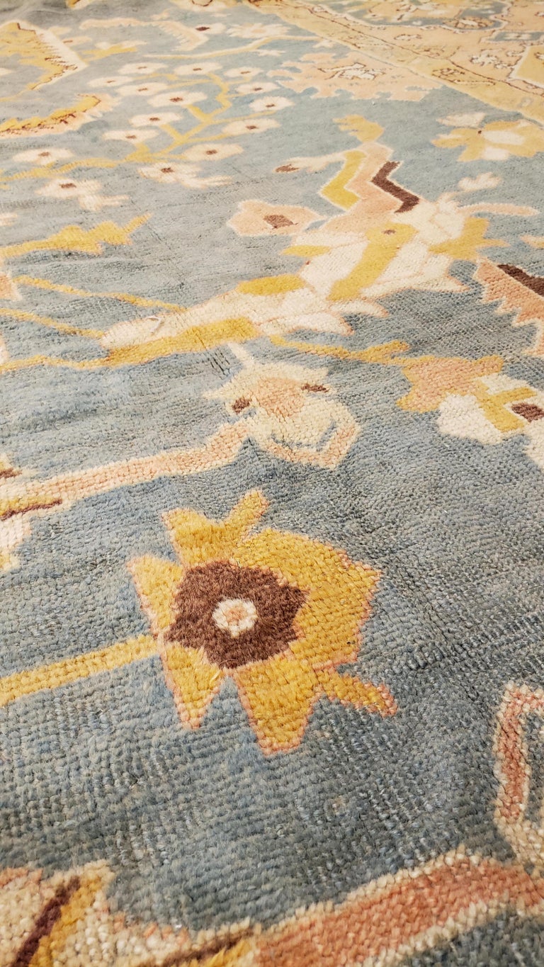 Antique Oushak Carpet, Oriental Rug, Handmade Blue/Grey, Ivory, Peach