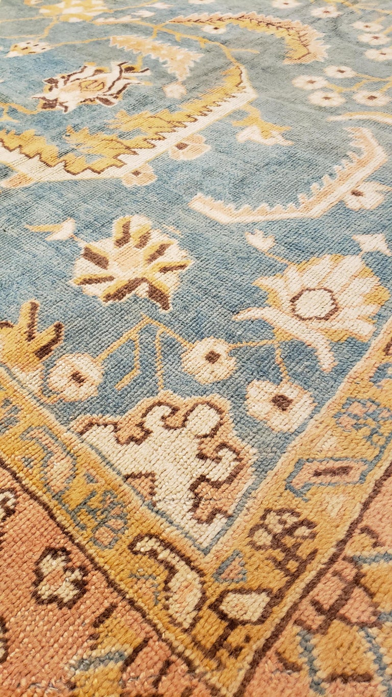 Antique Oushak Carpet, Oriental Rug, Handmade Blue/Grey, Ivory, Peach at 1stDibs grey rugs