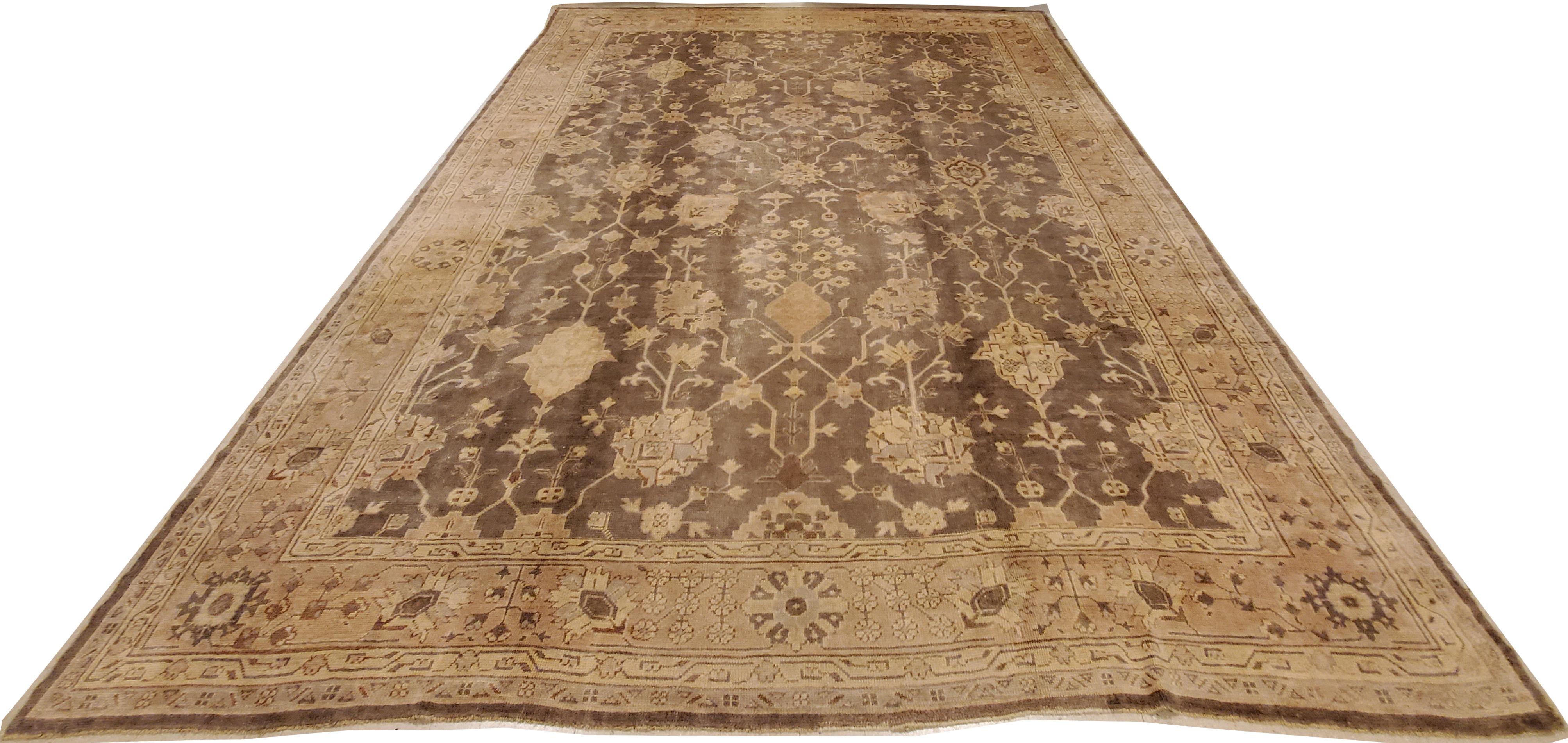 Antiker Oushak-Teppich, orientalischer Teppich, handgefertigt in Grau, gedämpfter Schrein, weiche Creme im Angebot 5