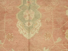 Antique Oushak Carpet, Oriental Rug, Handmade Ivory, Muted Coral, Soft Green
