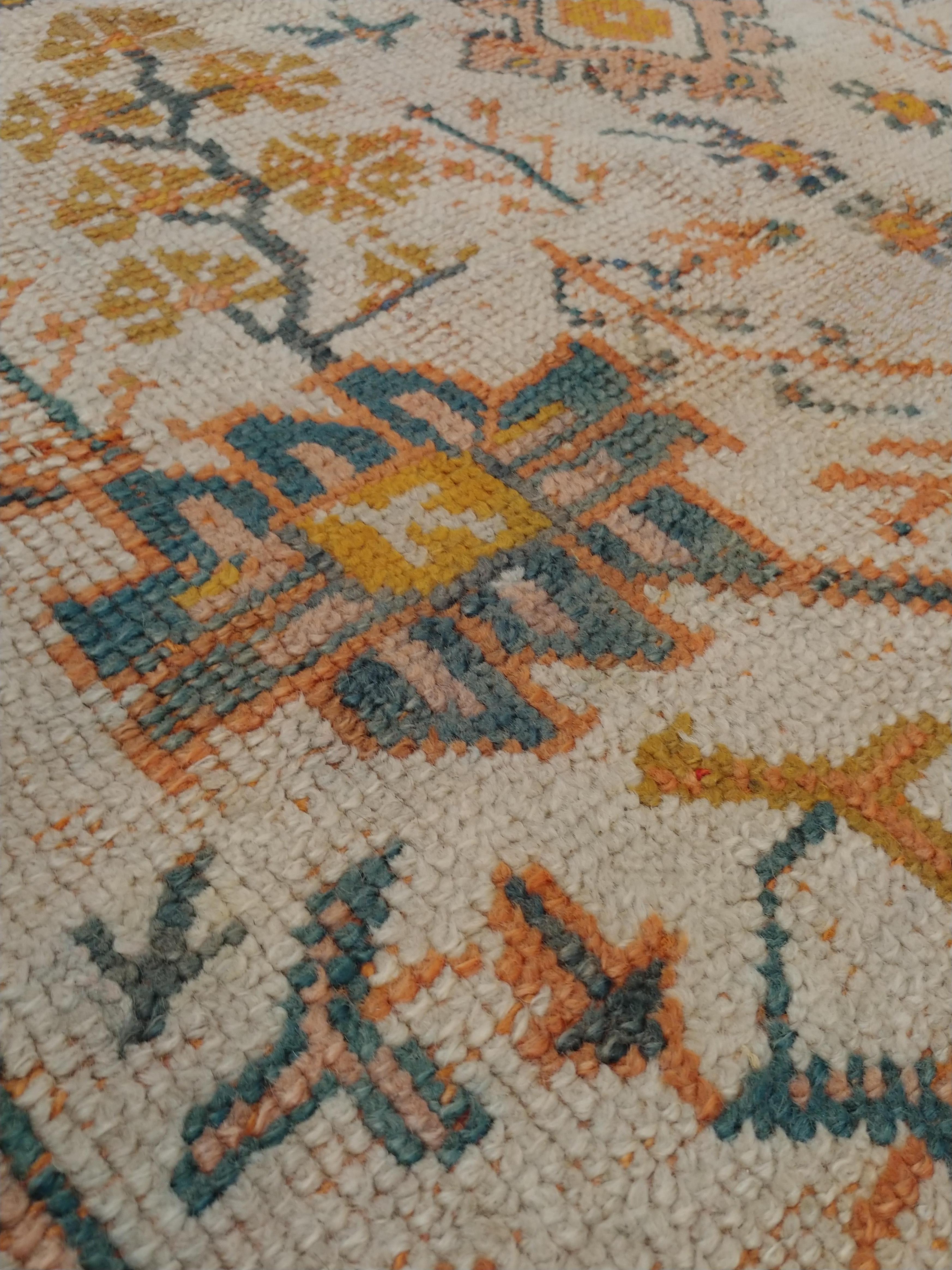 Antique Oushak Carpet, Oriental Rug, Handmade Ivory, Muted Orange, Soft Saffron For Sale 4