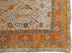 Antique Oushak Carpet, Oriental Rug, Handmade Ivory, Muted Orange, Soft Saffron