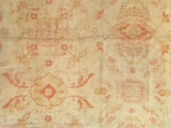 Antique Oushak Carpet, Oriental Rug, Handmade Ivory, Muted Shrimp, Soft Coral