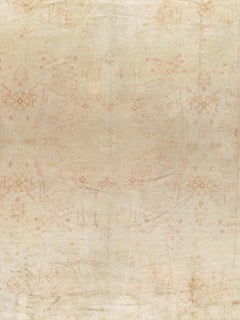 Tappeto antico Oushak, Tappeto orientale, Tappeto fatto a mano Gambero pallido, Corallo morbido, Crema