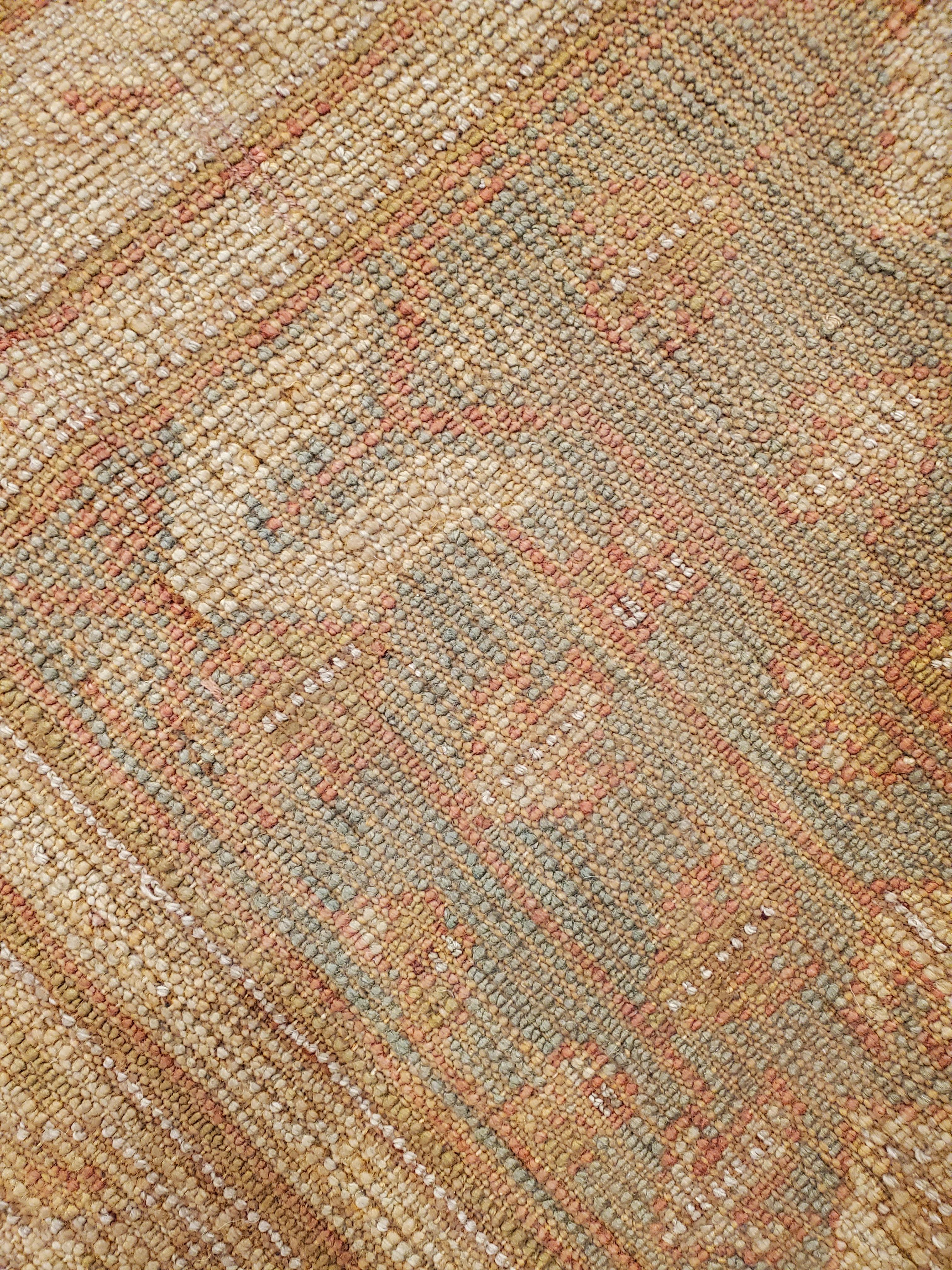Antique Oushak Carpet, Oriental Rug, Handmade Rug Saffron, Light Blue and Coral For Sale 8