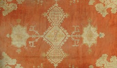 Tappeto antico Oushak, Tappeto orientale, Tappeto fatto a mano Zafferano, Azzurro e Corallo