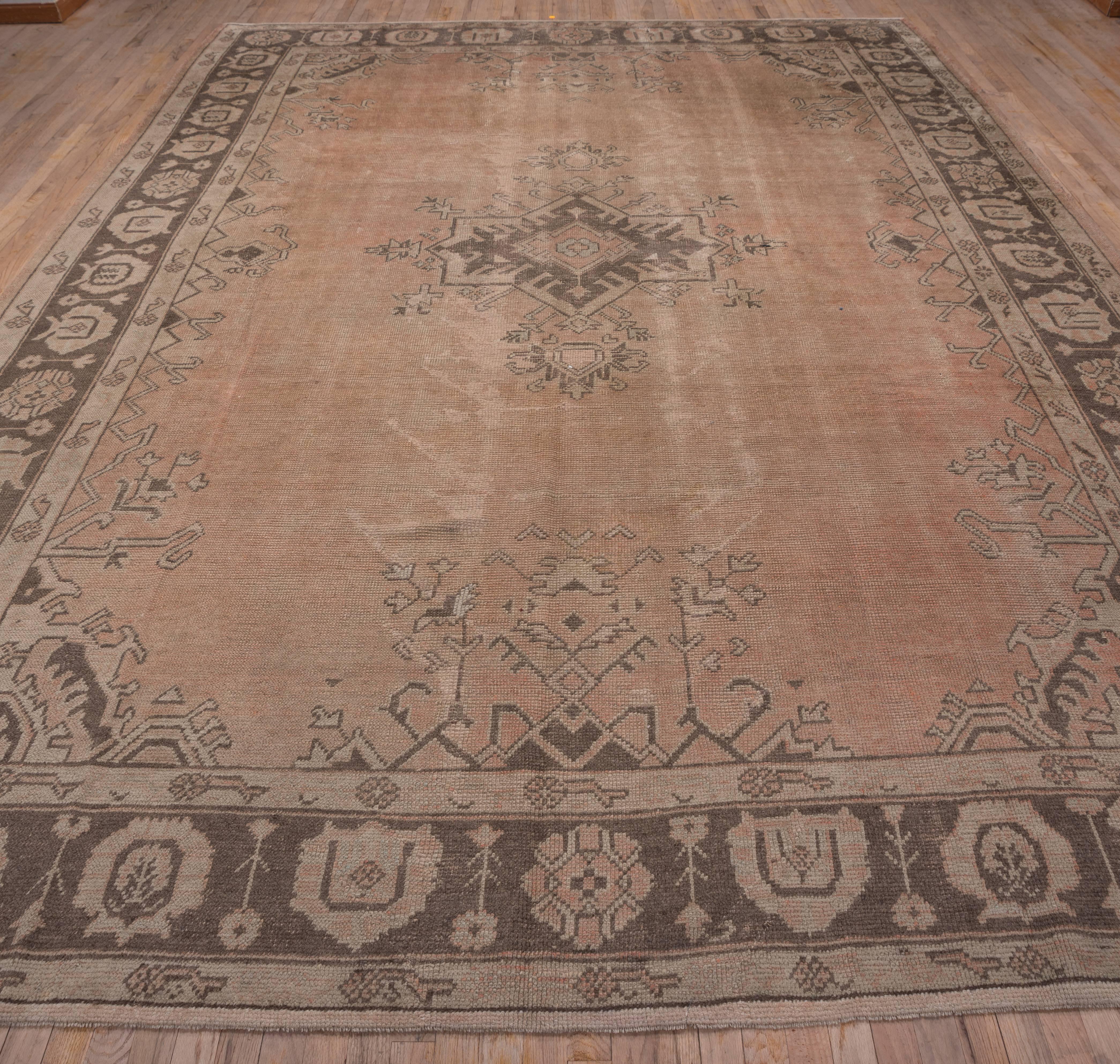 Turkish Antique Oushak Carpet, Peach Tones For Sale