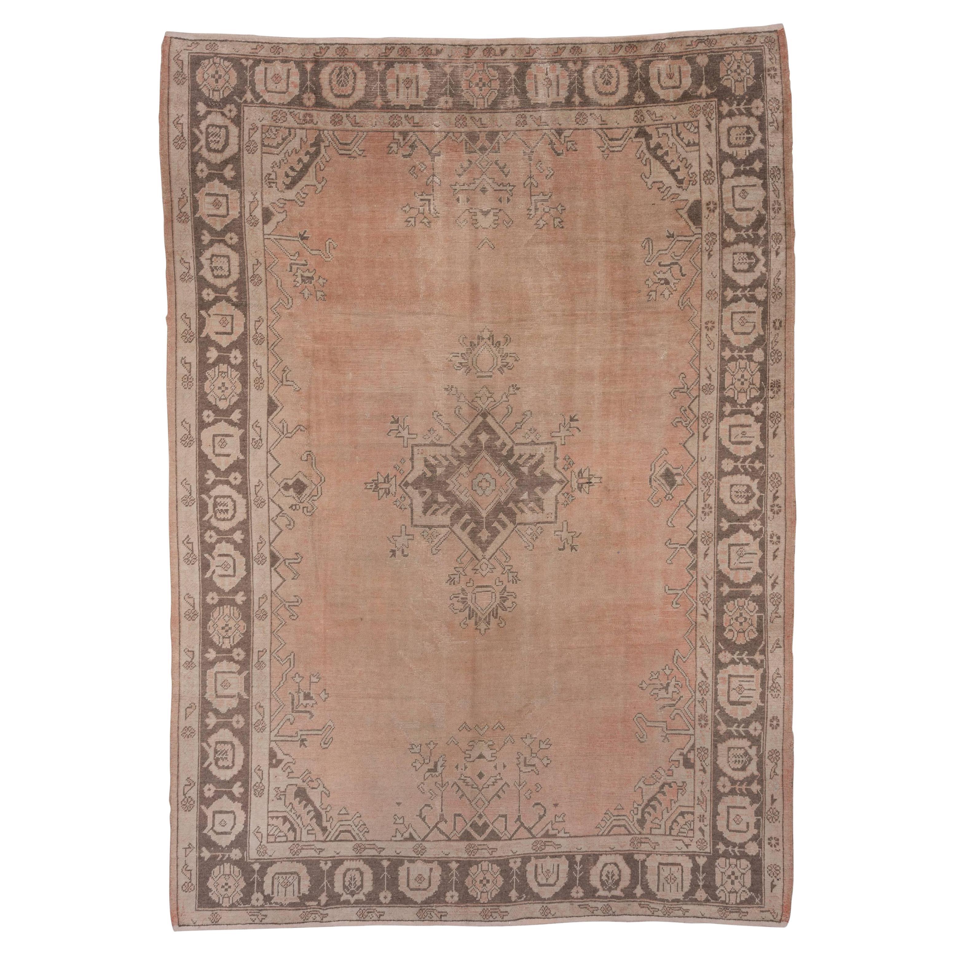 Antique Oushak Carpet, Peach Tones For Sale