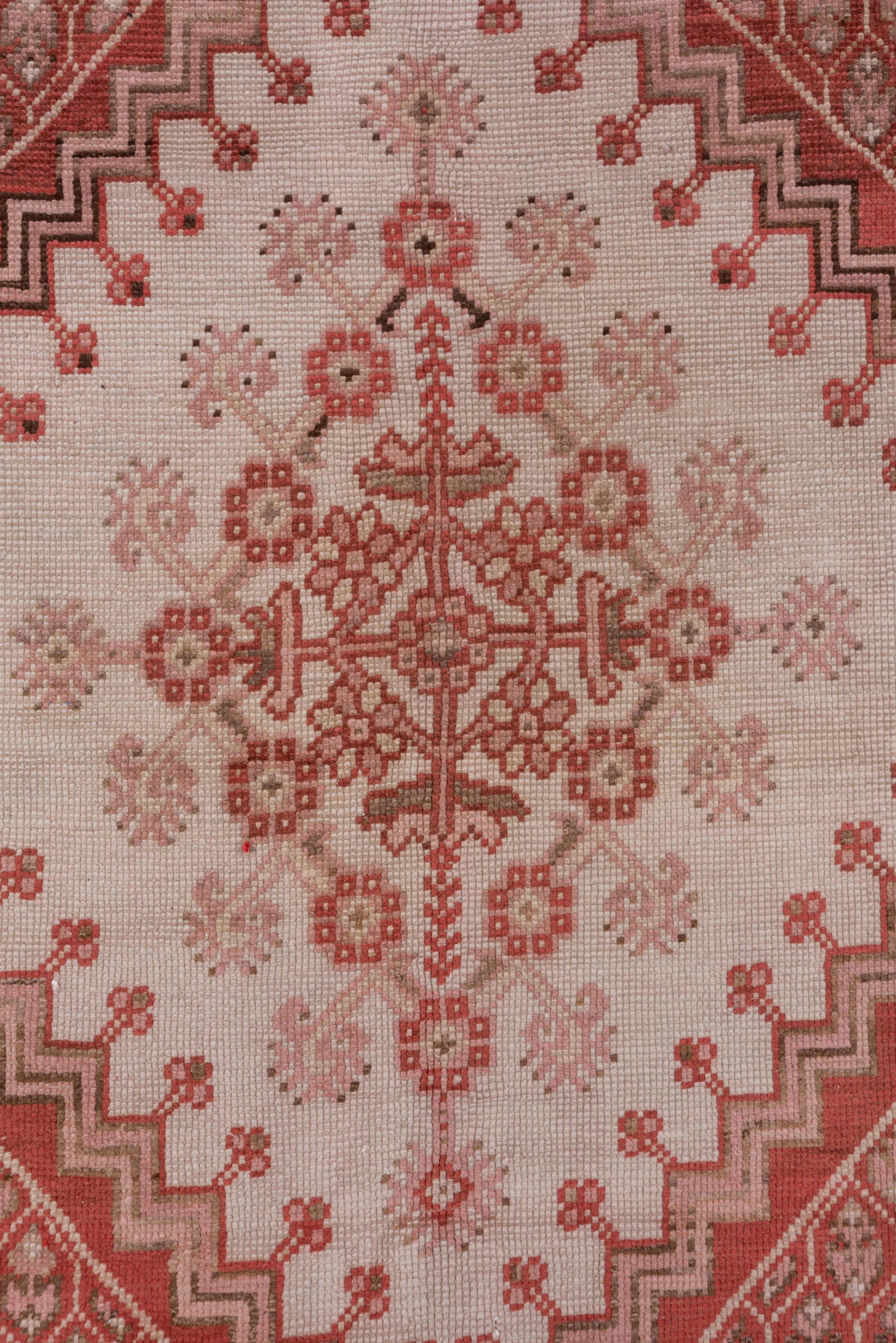 Turkish Antique Oushak Carpet, Pink, Red, Ivory, Brown, circa 1930s For Sale