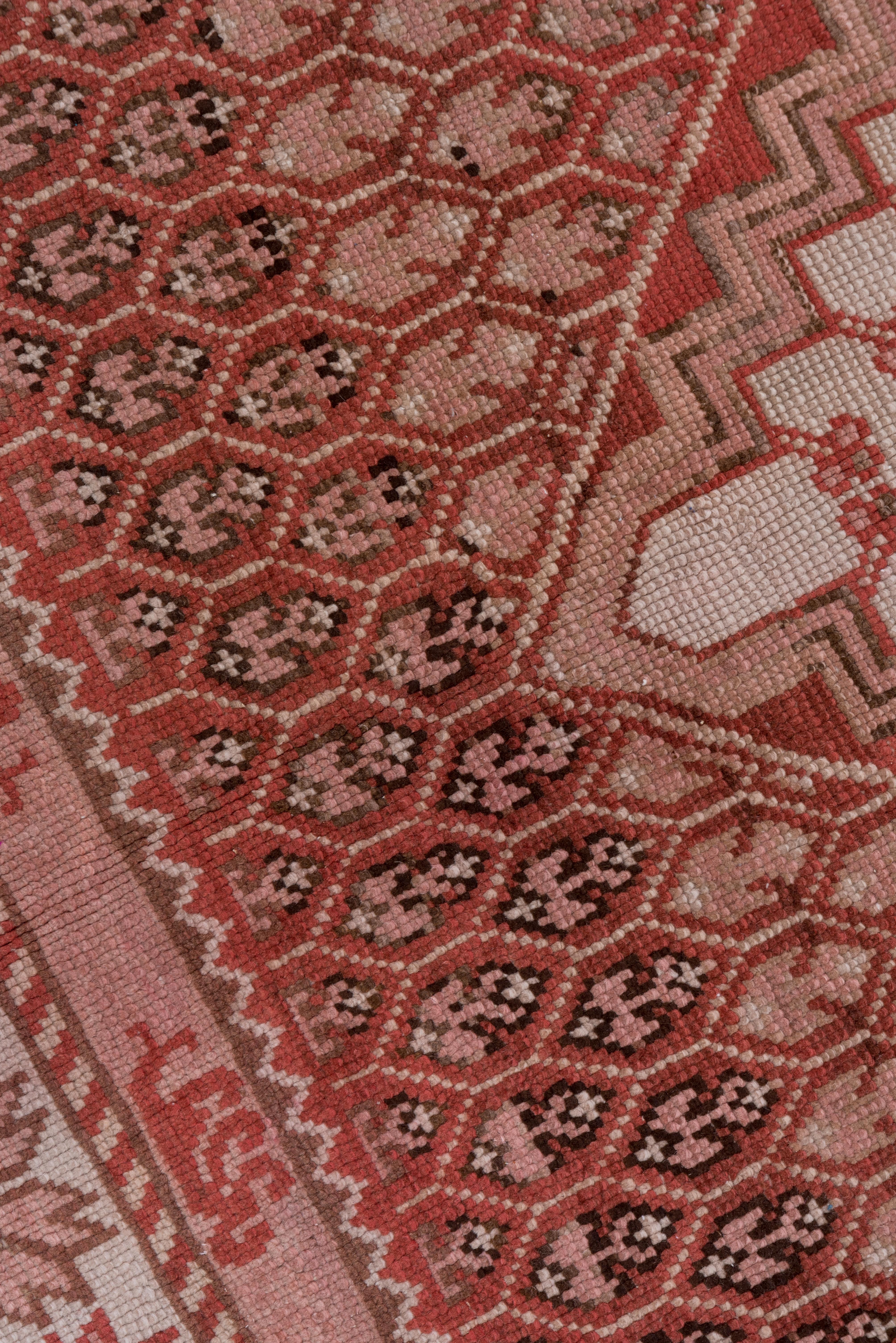 Hand-Knotted Antique Oushak Carpet, Pink, Red, Ivory, Brown, circa 1930s For Sale