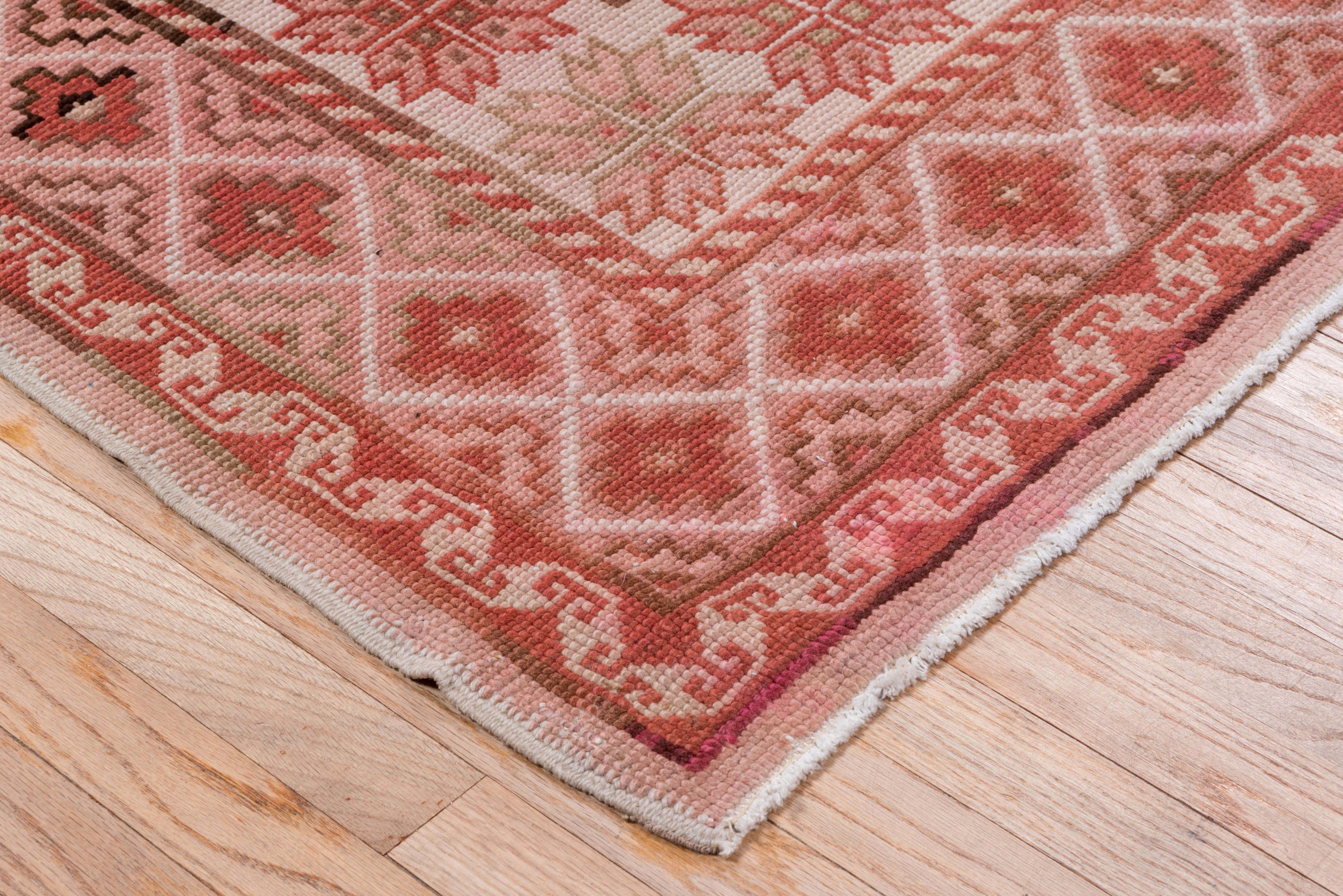 Antique Oushak Carpet, Pink, Red, Ivory, Brown, circa 1930s In Good Condition For Sale In New York, NY