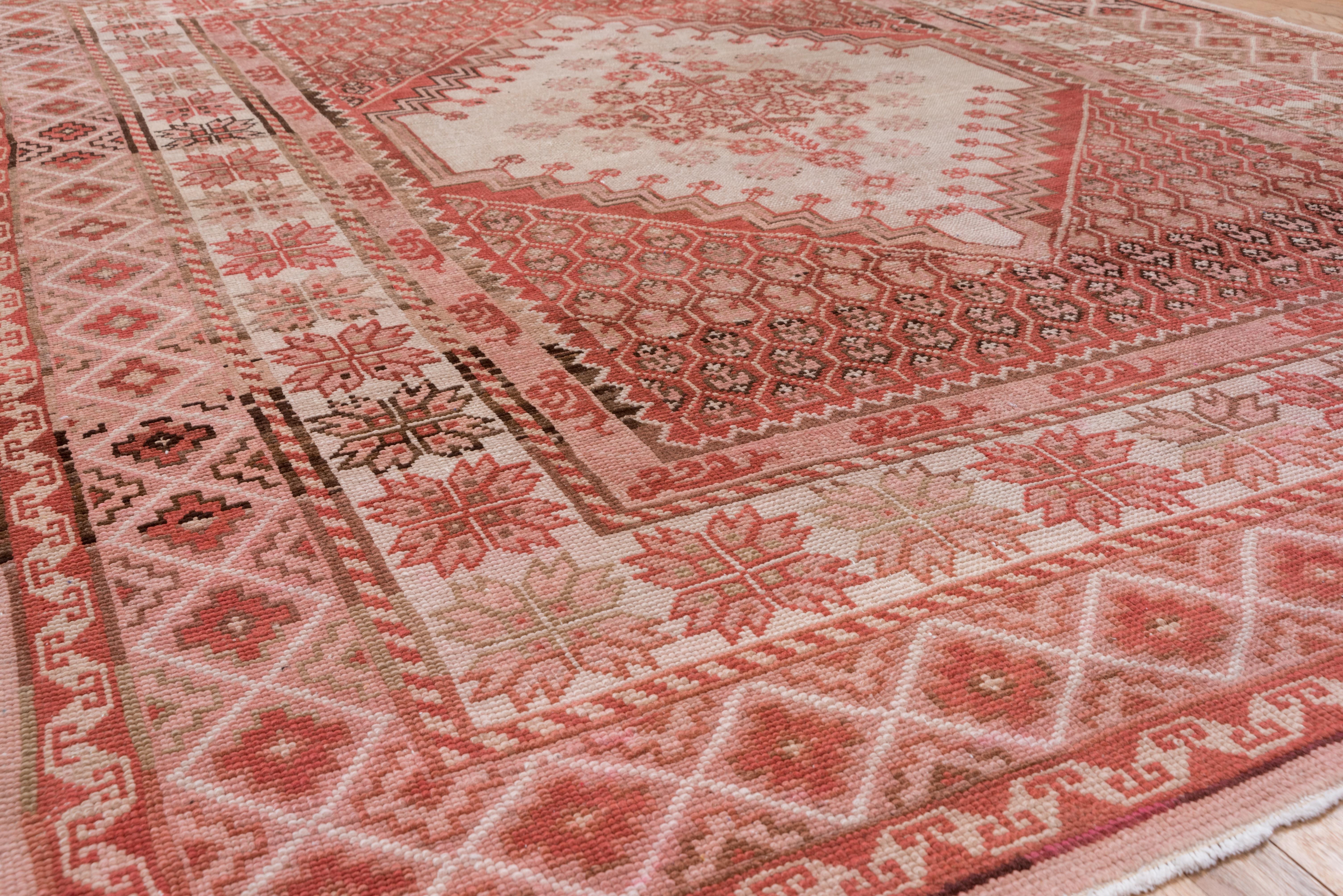 Mid-20th Century Antique Oushak Carpet, Pink, Red, Ivory, Brown, circa 1930s For Sale