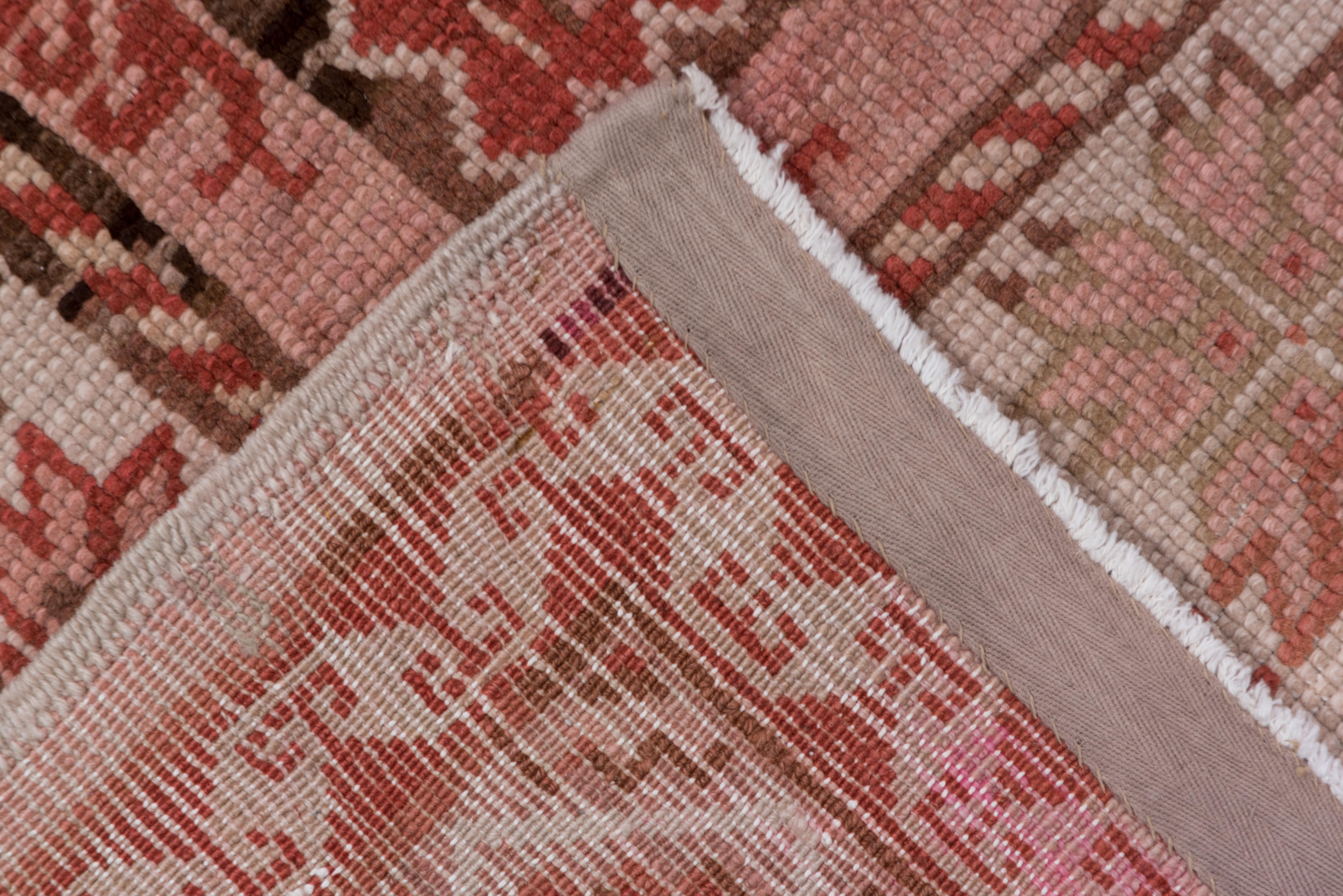 Wool Antique Oushak Carpet, Pink, Red, Ivory, Brown, circa 1930s For Sale