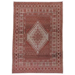 Vintage Oushak Carpet, Pink, Red, Ivory, Brown, circa 1930s