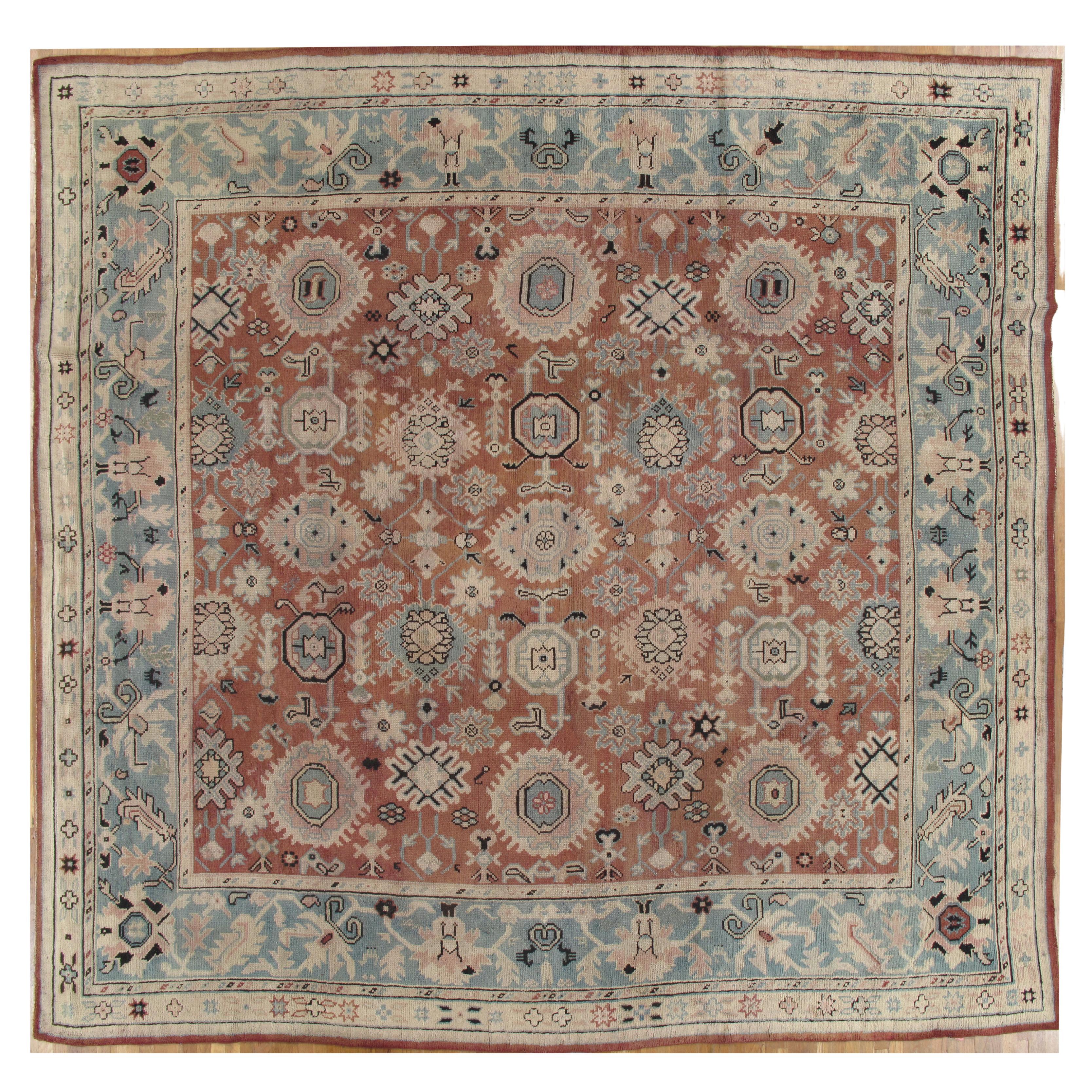 Antique Oushak Carpet, Red Carpet, Handmade Carpet, Turkish Carpet, Brown, Green