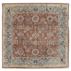 Antiker antiker Oushak-Teppich, roter Teppich, handgefertigter Teppich, türkischer Teppich, braun, grün