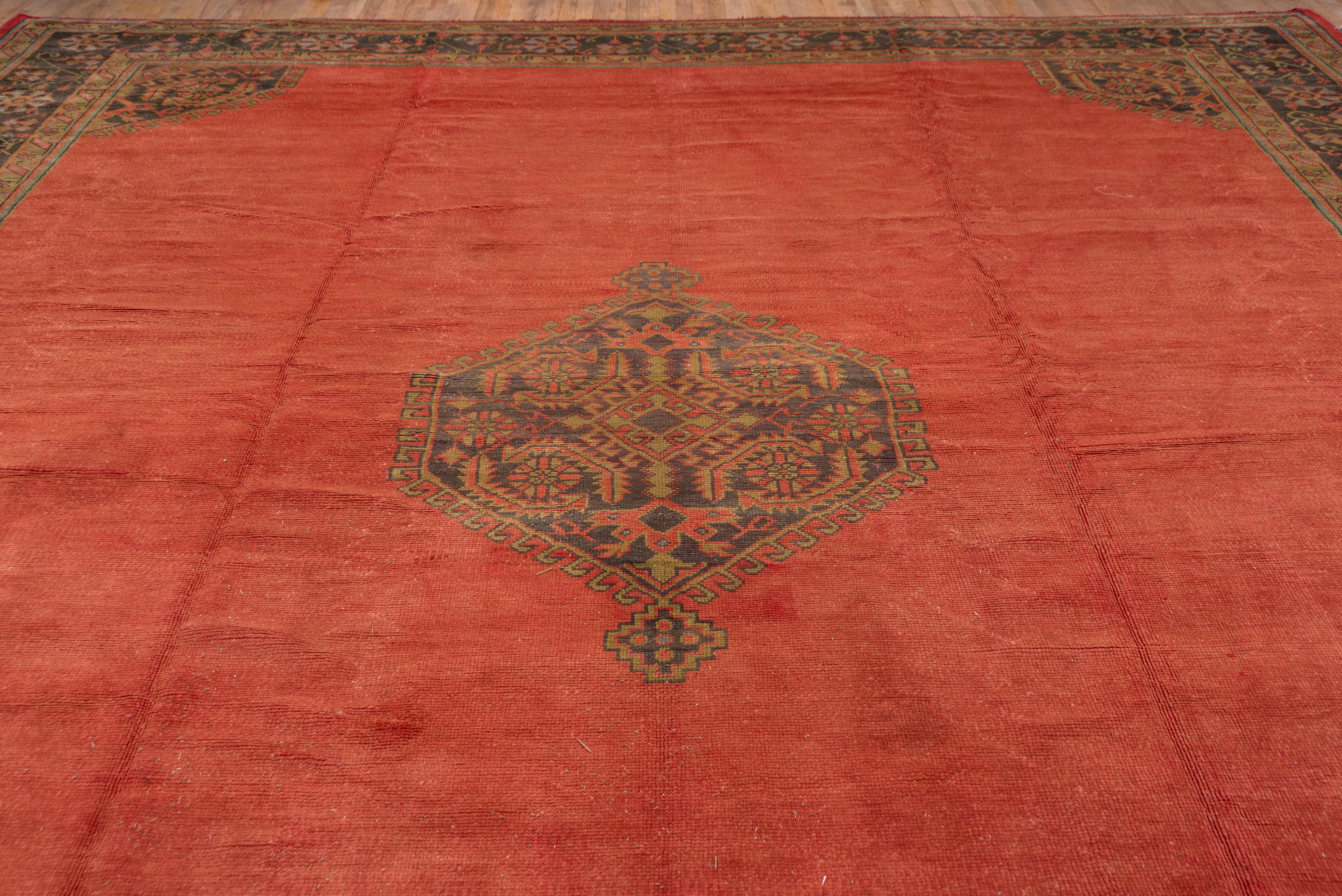 Turkish Antique Oushak Carpet, Salmon Field, circa 1900 For Sale