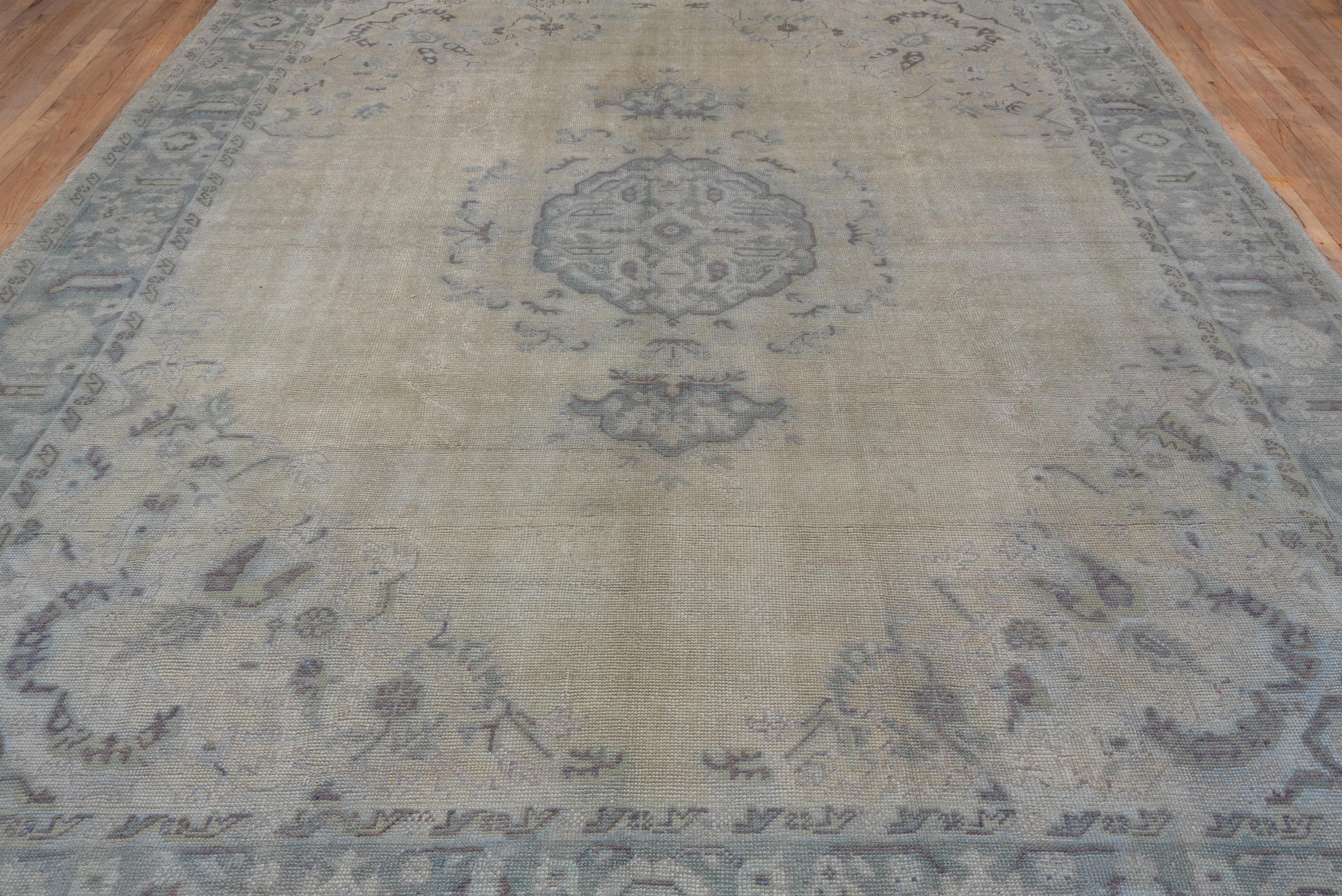 Hand-Knotted Antique Oushak Carpet, Soft Palette For Sale