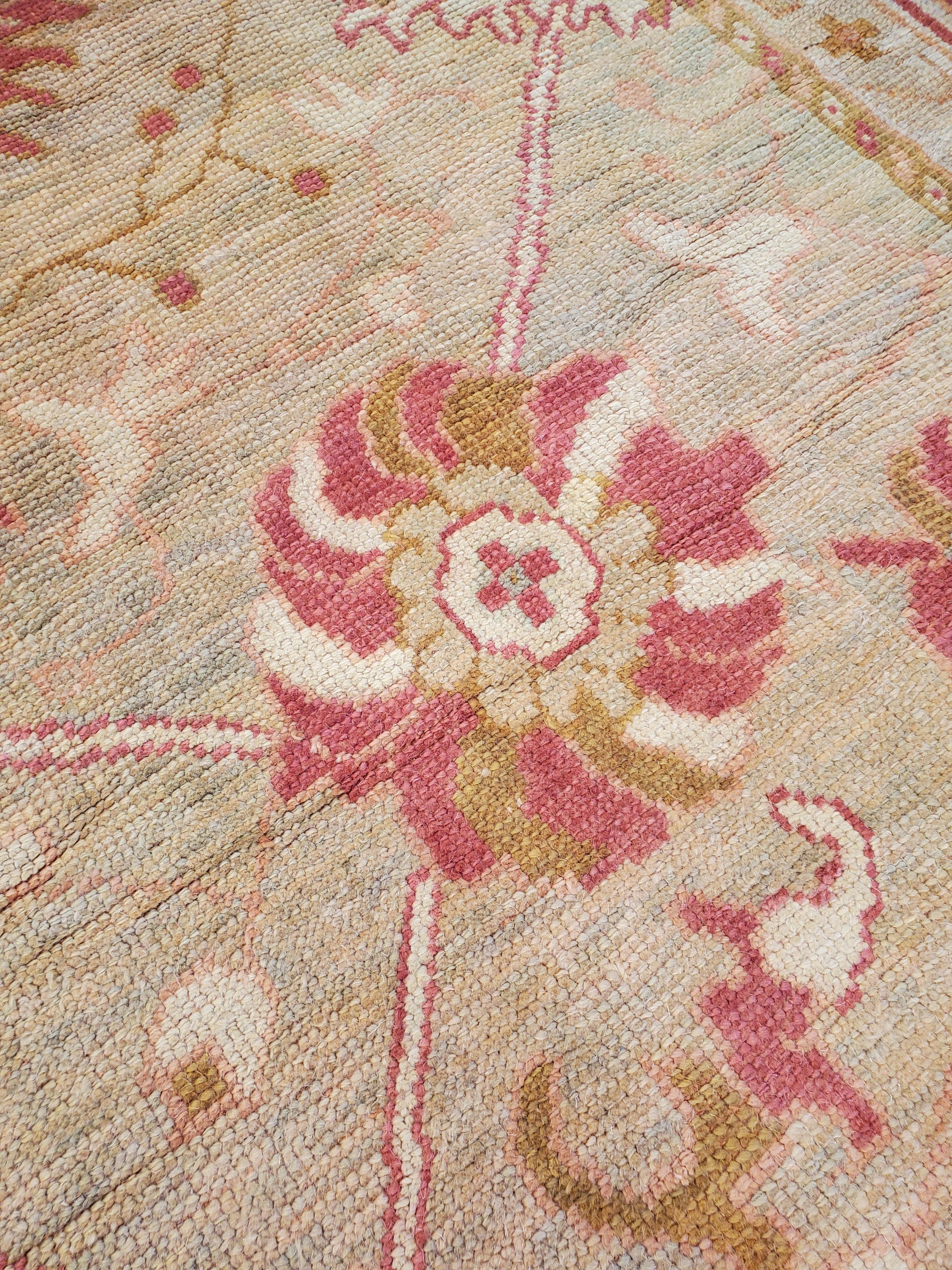 Antiker antiker Oushak-Teppich, türkische Teppiche, handgefertigte orientalische Teppiche, rosa und elfenbeinfarbener feiner Teppich im Angebot 6