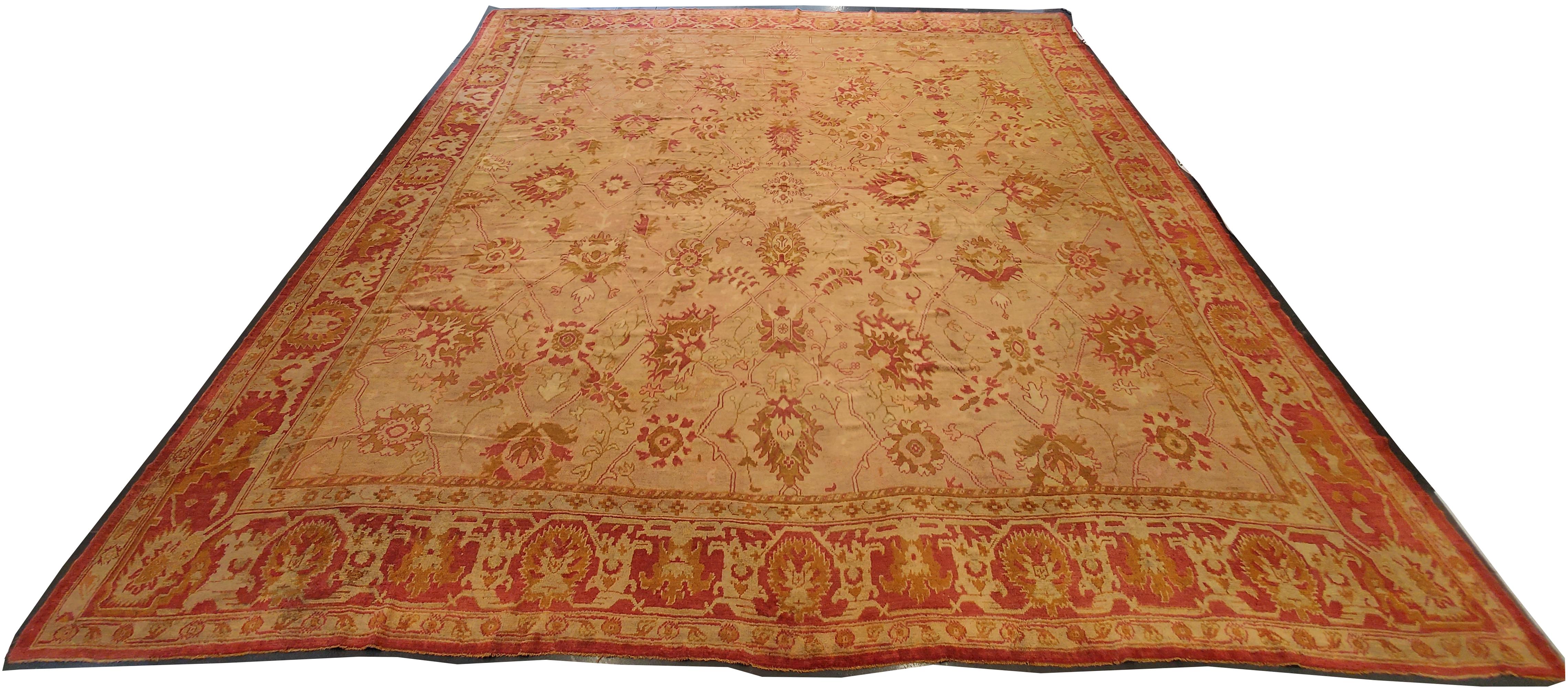 Antique Oushak Carpet, Turkish Rugs, Handmade Oriental Rugs, Pink Ivory Fine Rug For Sale 9