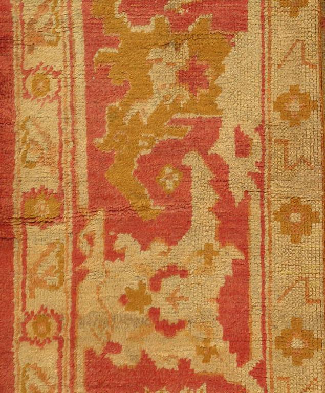 Antiker antiker Oushak-Teppich, türkische Teppiche, handgefertigte orientalische Teppiche, rosa und elfenbeinfarbener feiner Teppich im Zustand „Hervorragend“ im Angebot in Port Washington, NY