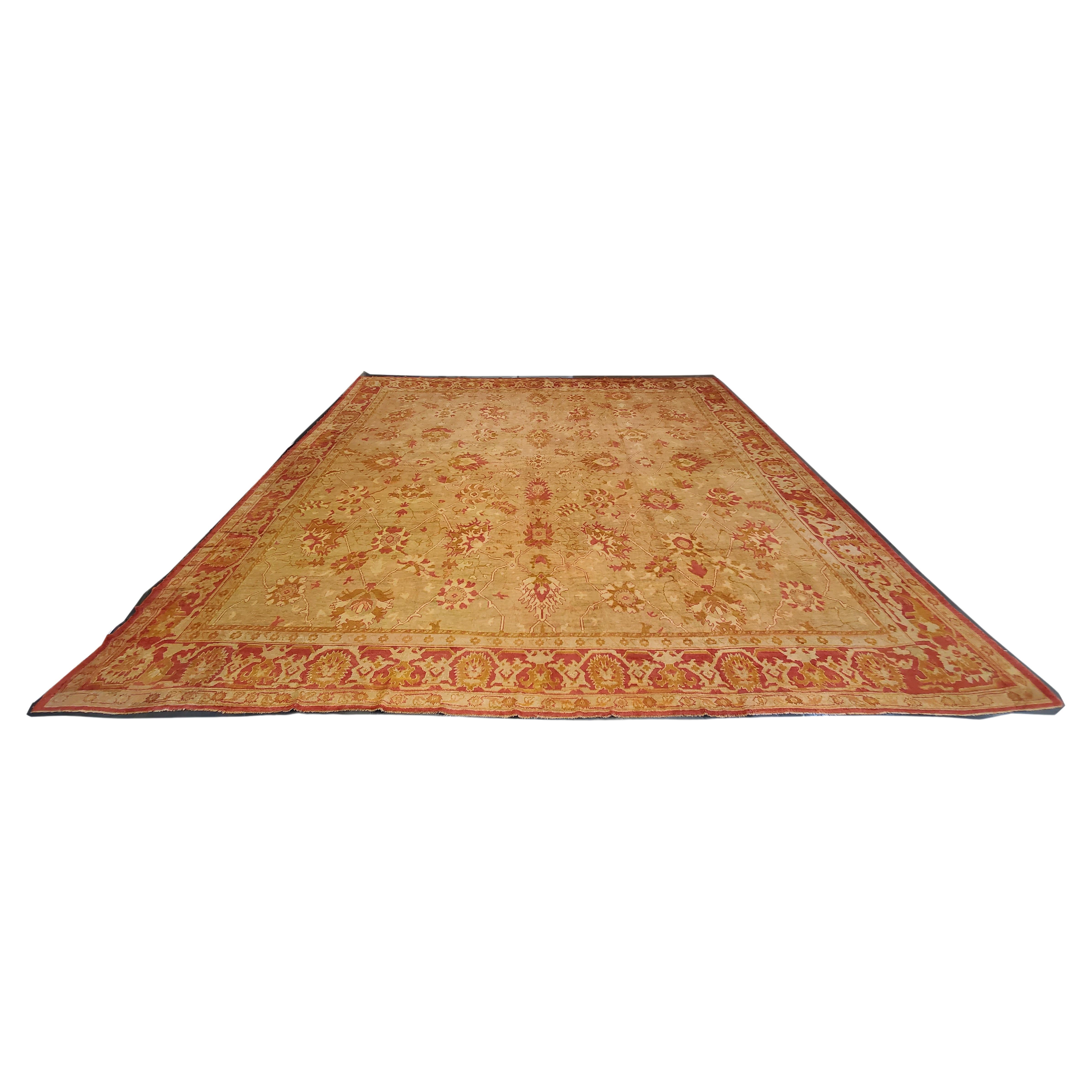 Antiker antiker Oushak-Teppich, türkische Teppiche, handgefertigte orientalische Teppiche, rosa und elfenbeinfarbener feiner Teppich im Angebot