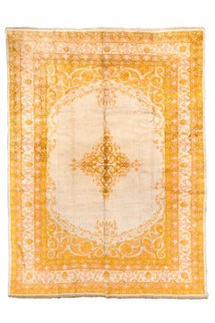Antique Oushak Carpet with Bright Gold Medallion