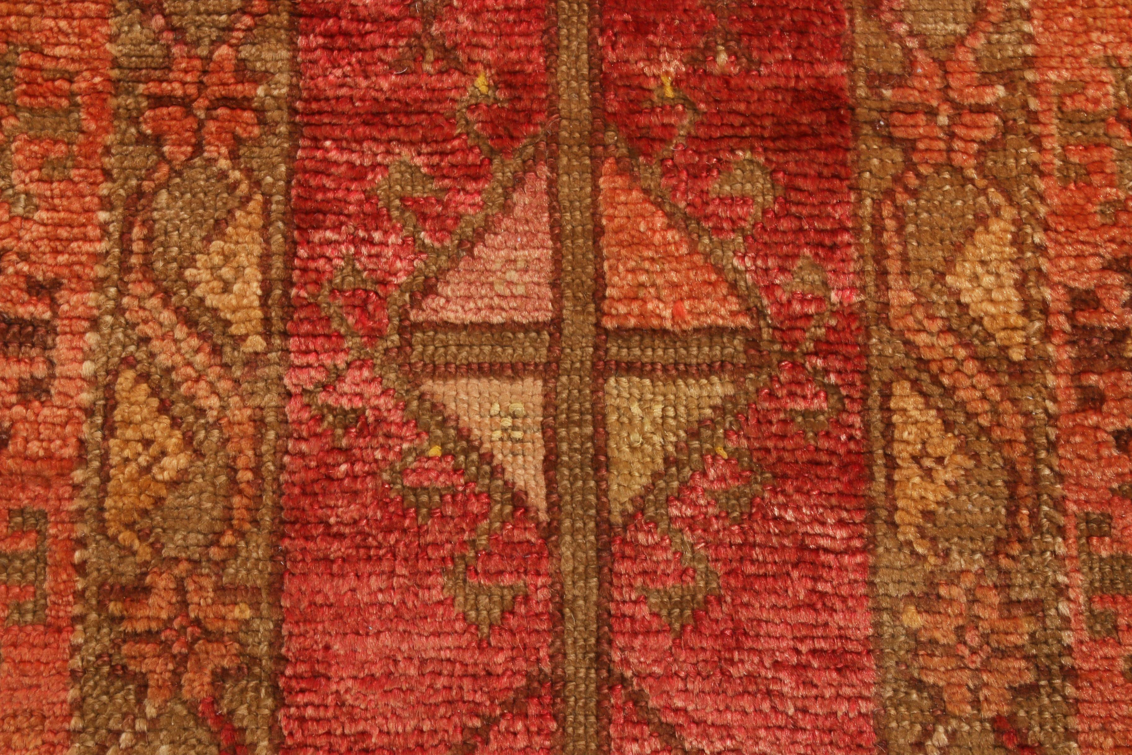 Hand-Knotted Antique Oushak Geometric Orange Pink Wool Rug