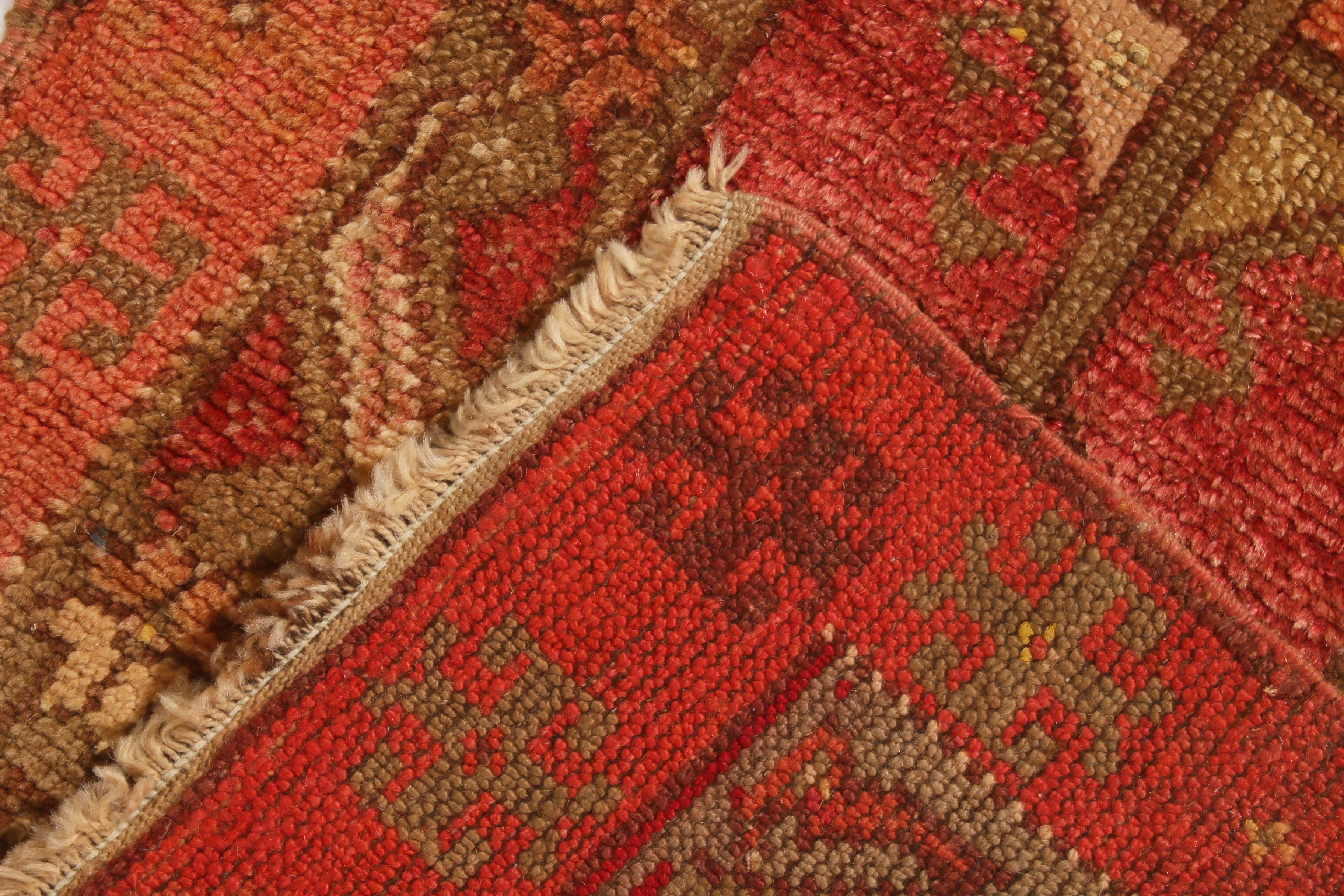 Antique Oushak Geometric Orange Pink Wool Rug 1