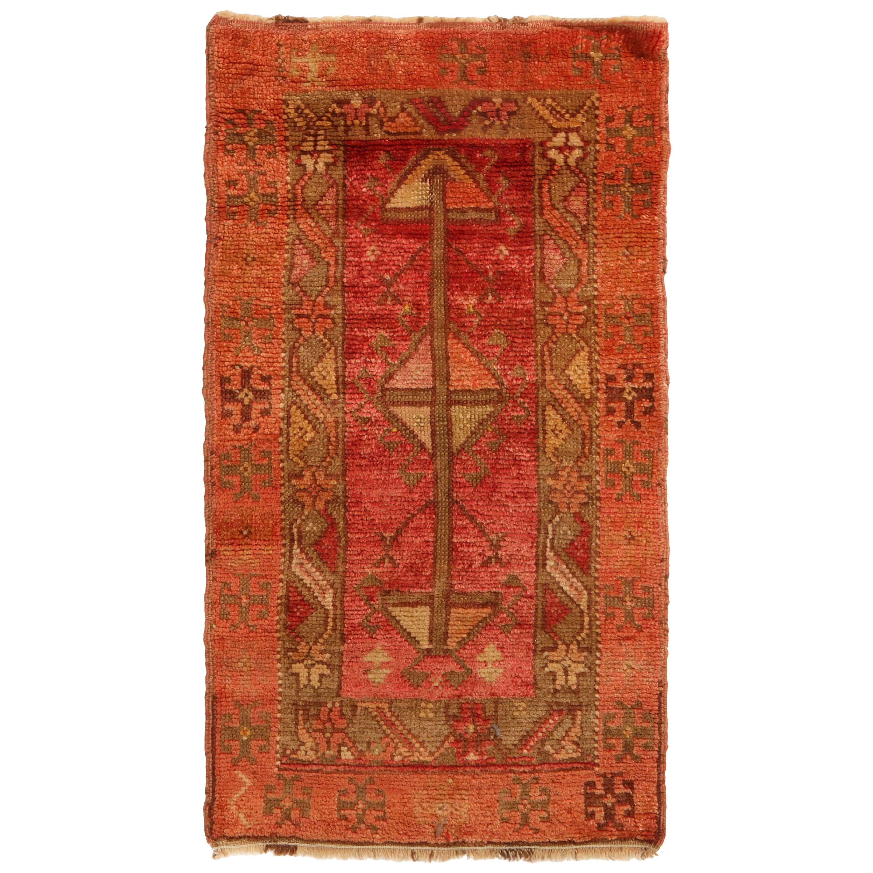 Antique Oushak Geometric Orange Pink Wool Rug