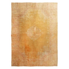 Antique Oushak Gold and Beige Traditional Wool Rug with Medallion