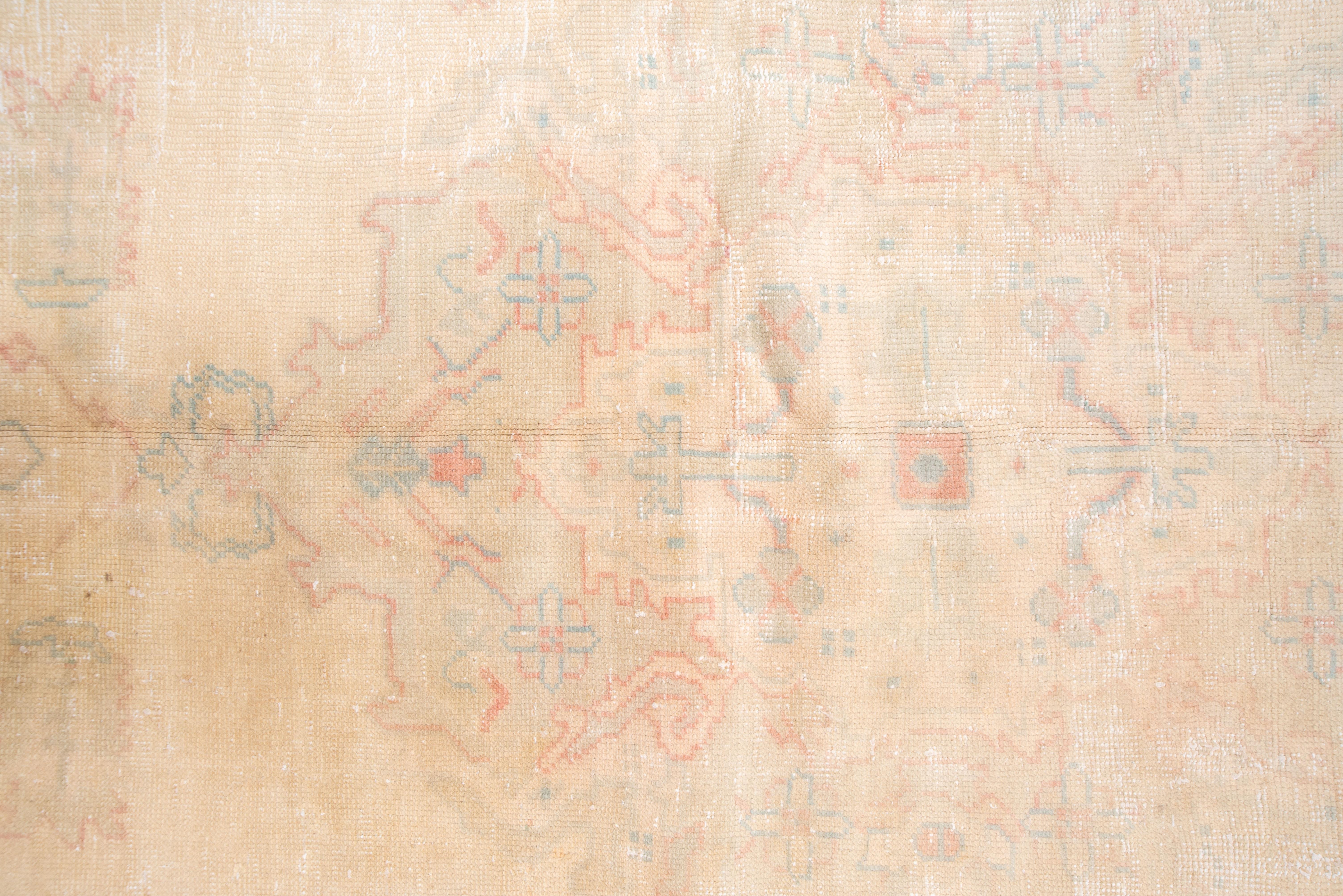 Wool Antique Oushak in Golden Beige Wash For Sale
