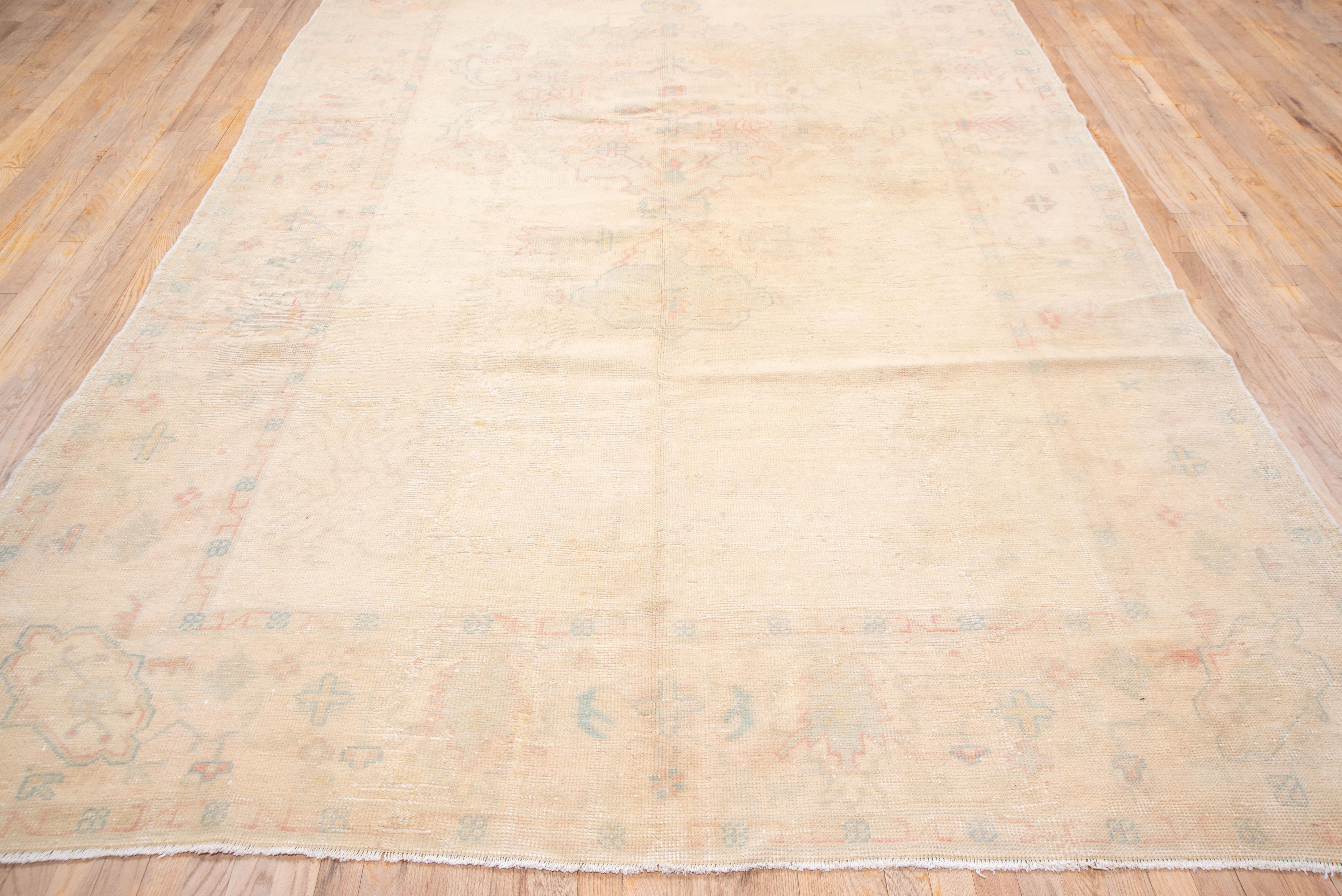 Antique Oushak in Golden Beige Wash For Sale 1