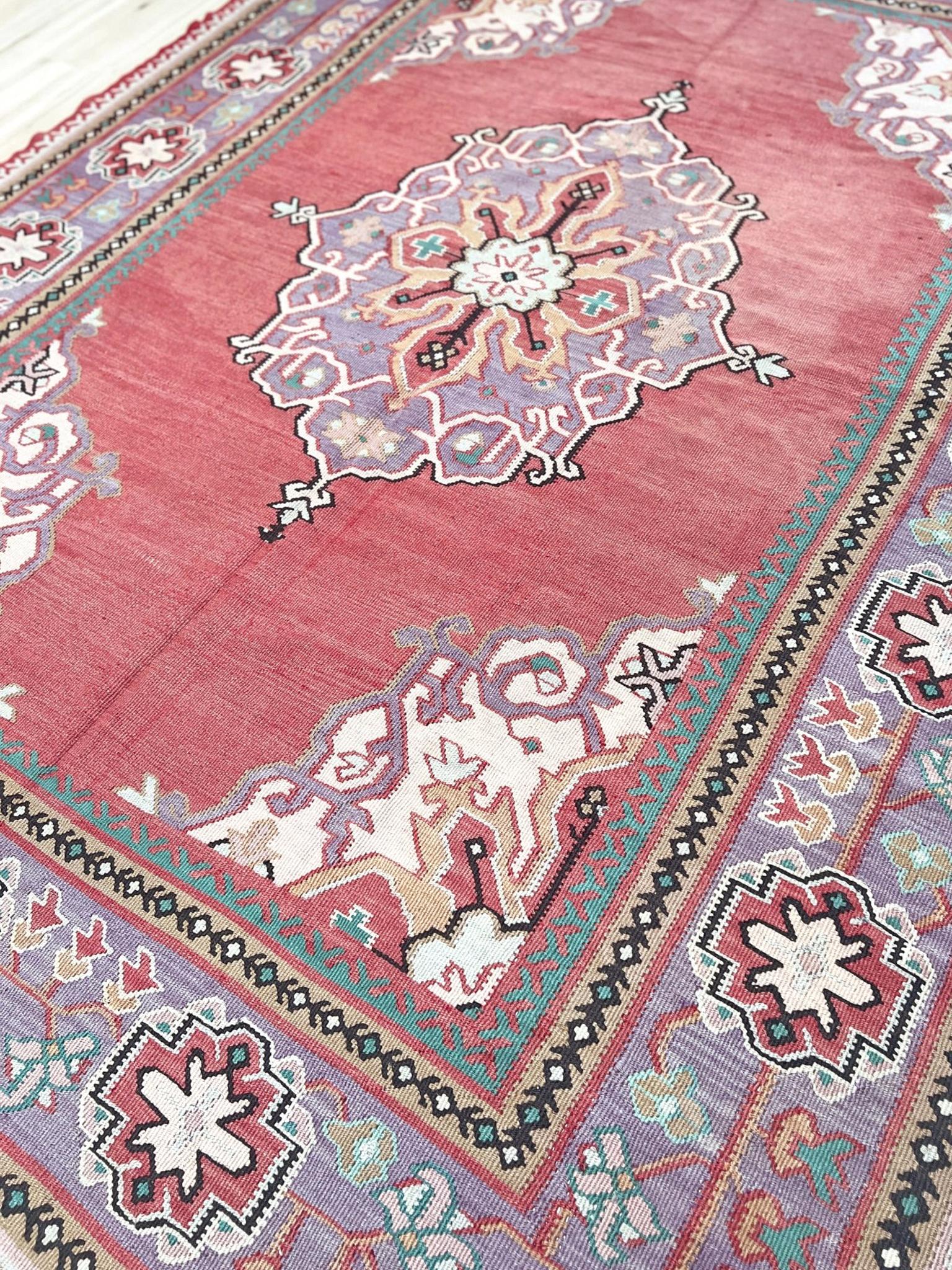 Kilim Oushak ancien • Tapis turc en laine tissée à plat • 8′3″×10′10″ • Anatolie des années 1930 en vente 1