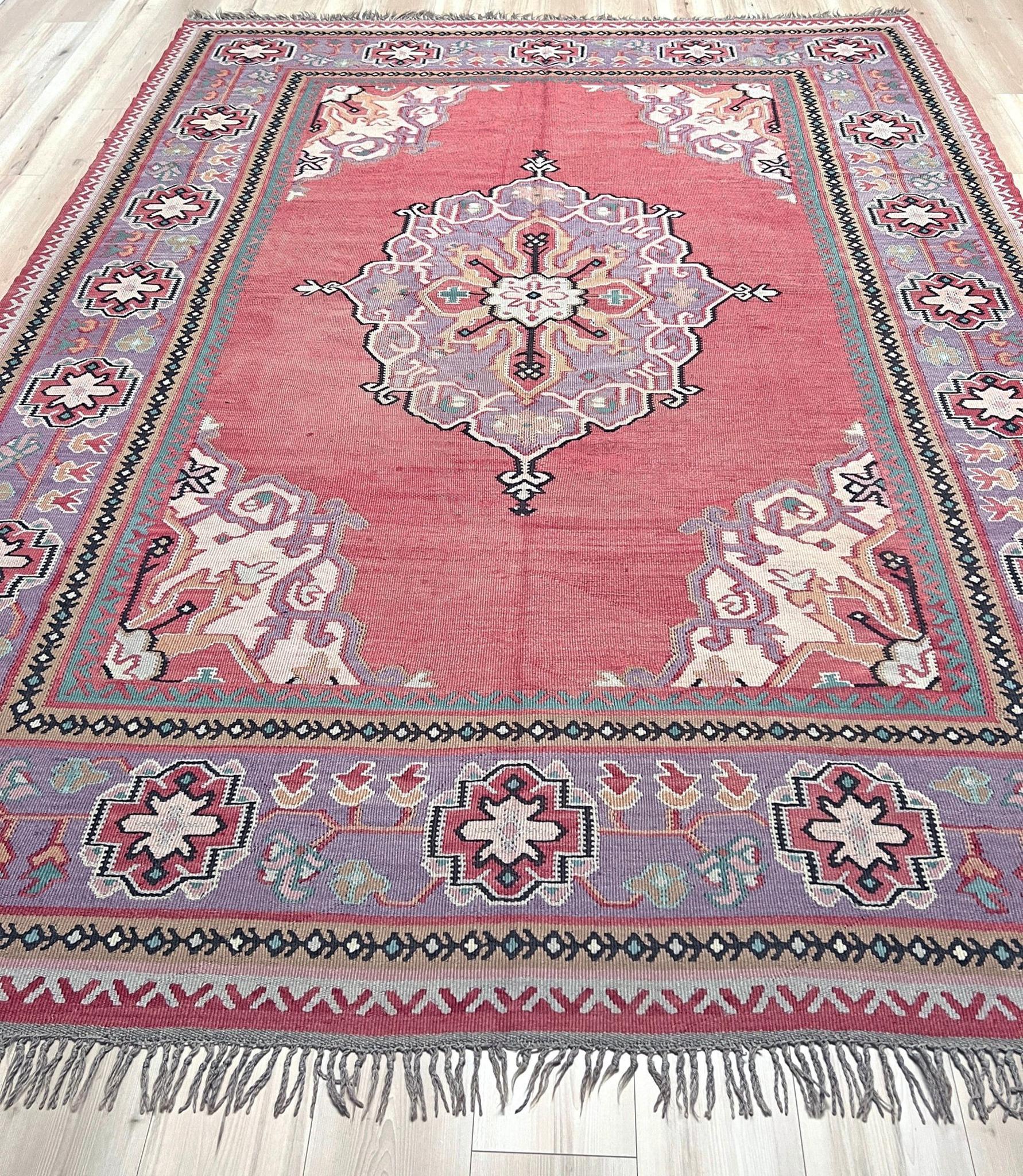 Turc Kilim Oushak ancien • Tapis turc en laine tissée à plat • 8′3″×10′10″ • Anatolie des années 1930 en vente