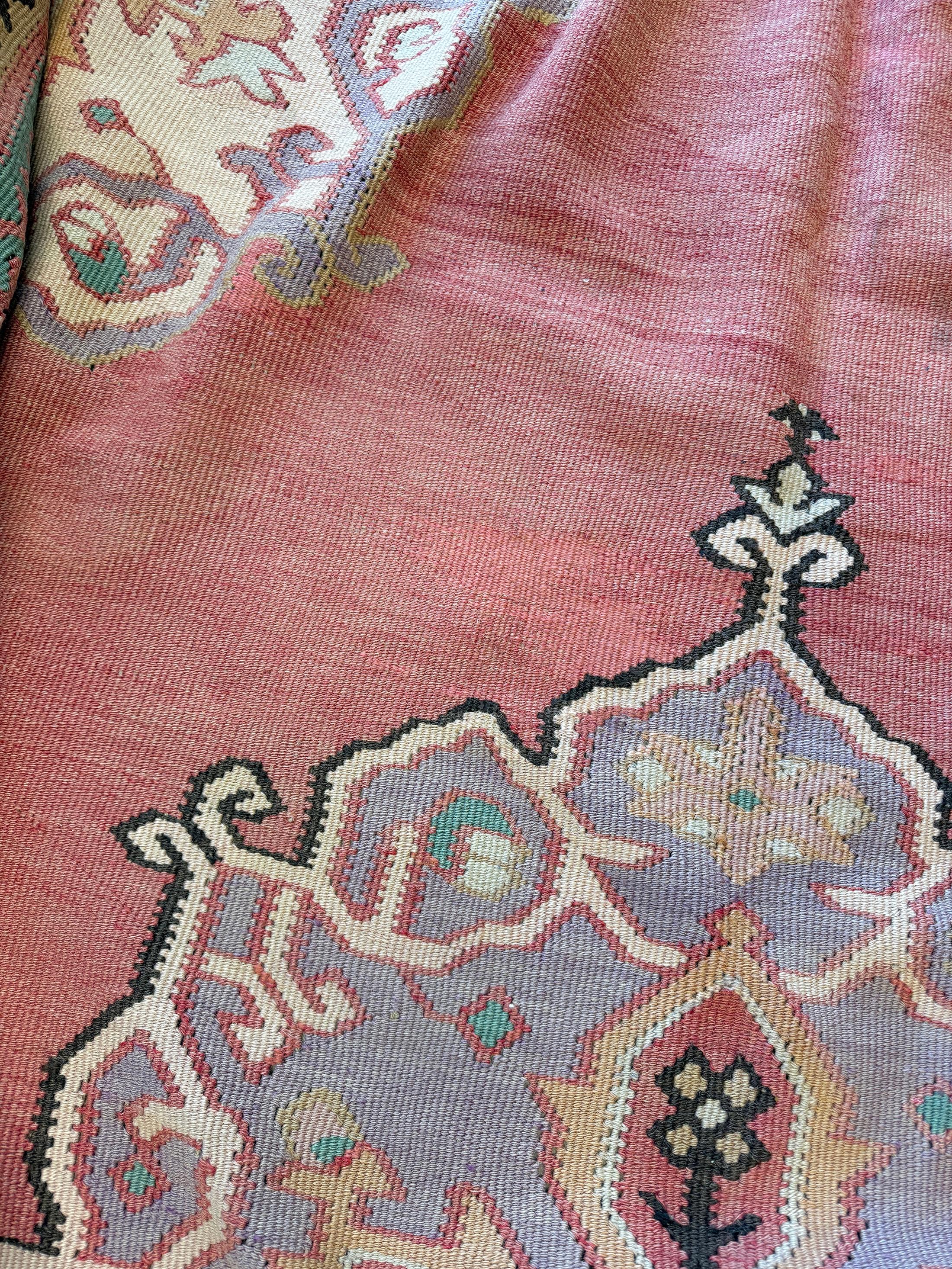 Kilim Oushak ancien • Tapis turc en laine tissée à plat • 8′3″×10′10″ • Anatolie des années 1930 en vente 11