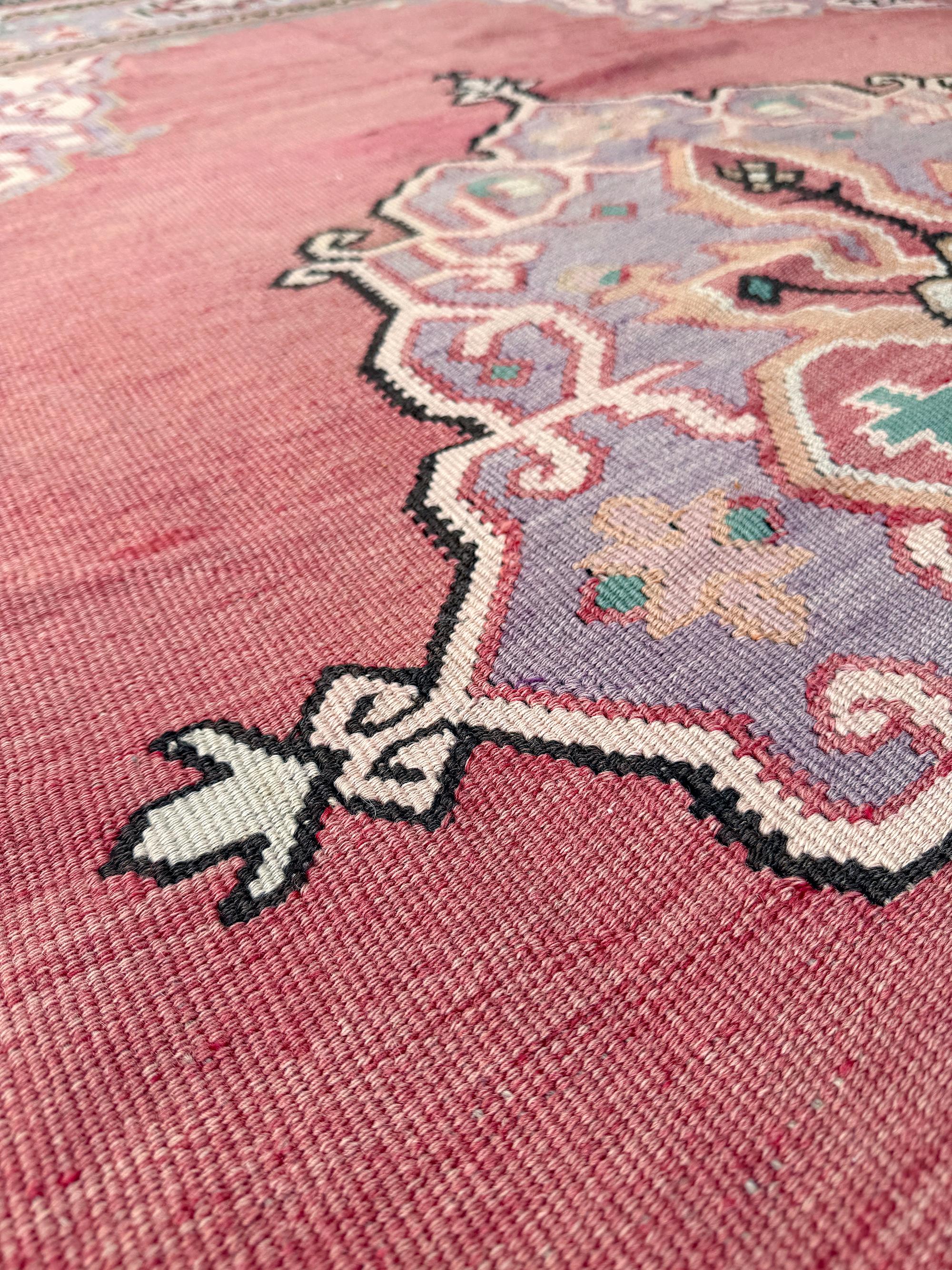 Kilim Oushak ancien • Tapis turc en laine tissée à plat • 8′3″×10′10″ • Anatolie des années 1930 en vente 7