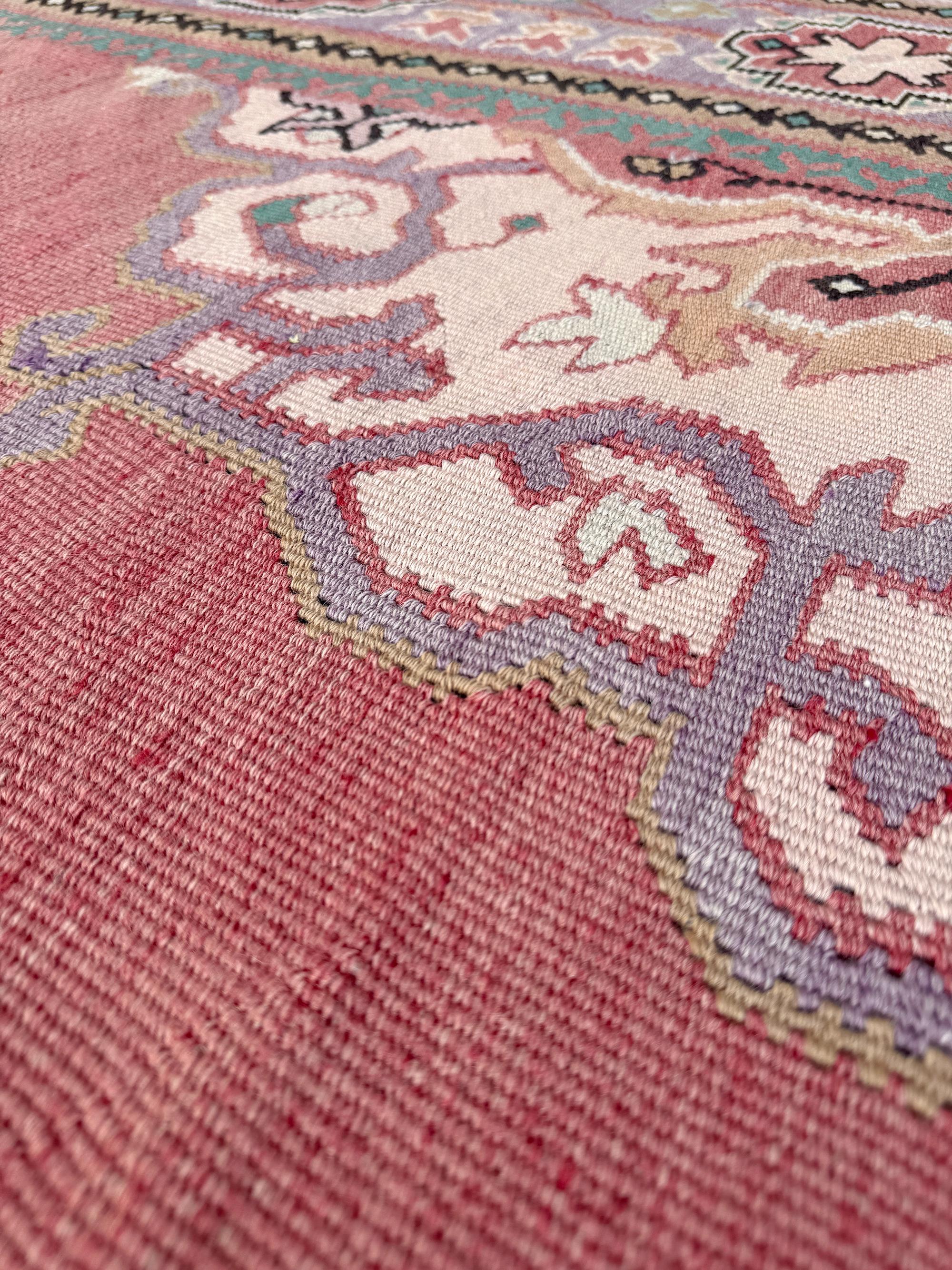 Kilim Oushak ancien • Tapis turc en laine tissée à plat • 8′3″×10′10″ • Anatolie des années 1930 en vente 8