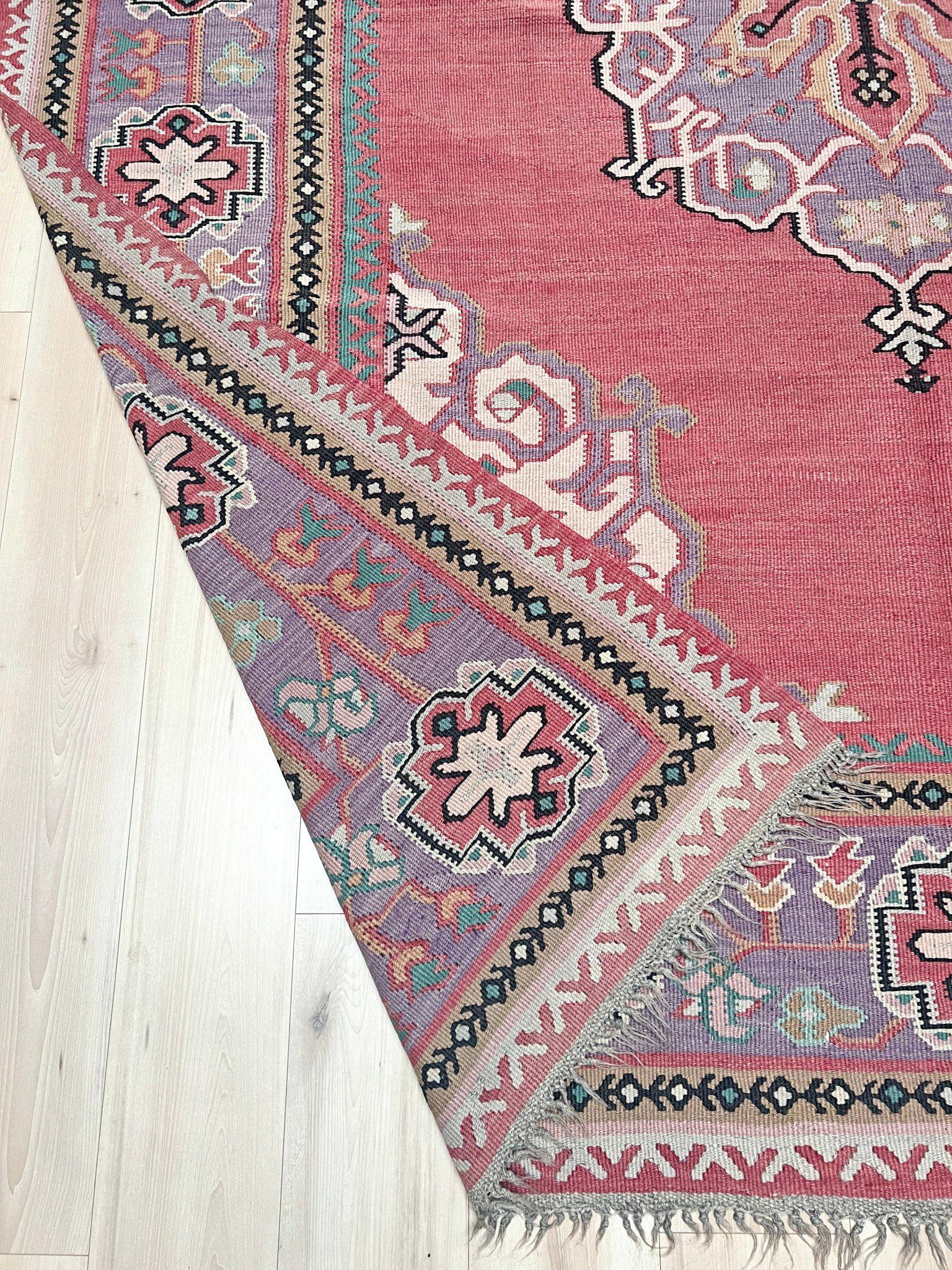 Kilim Oushak ancien • Tapis turc en laine tissée à plat • 8′3″×10′10″ • Anatolie des années 1930 en vente 10