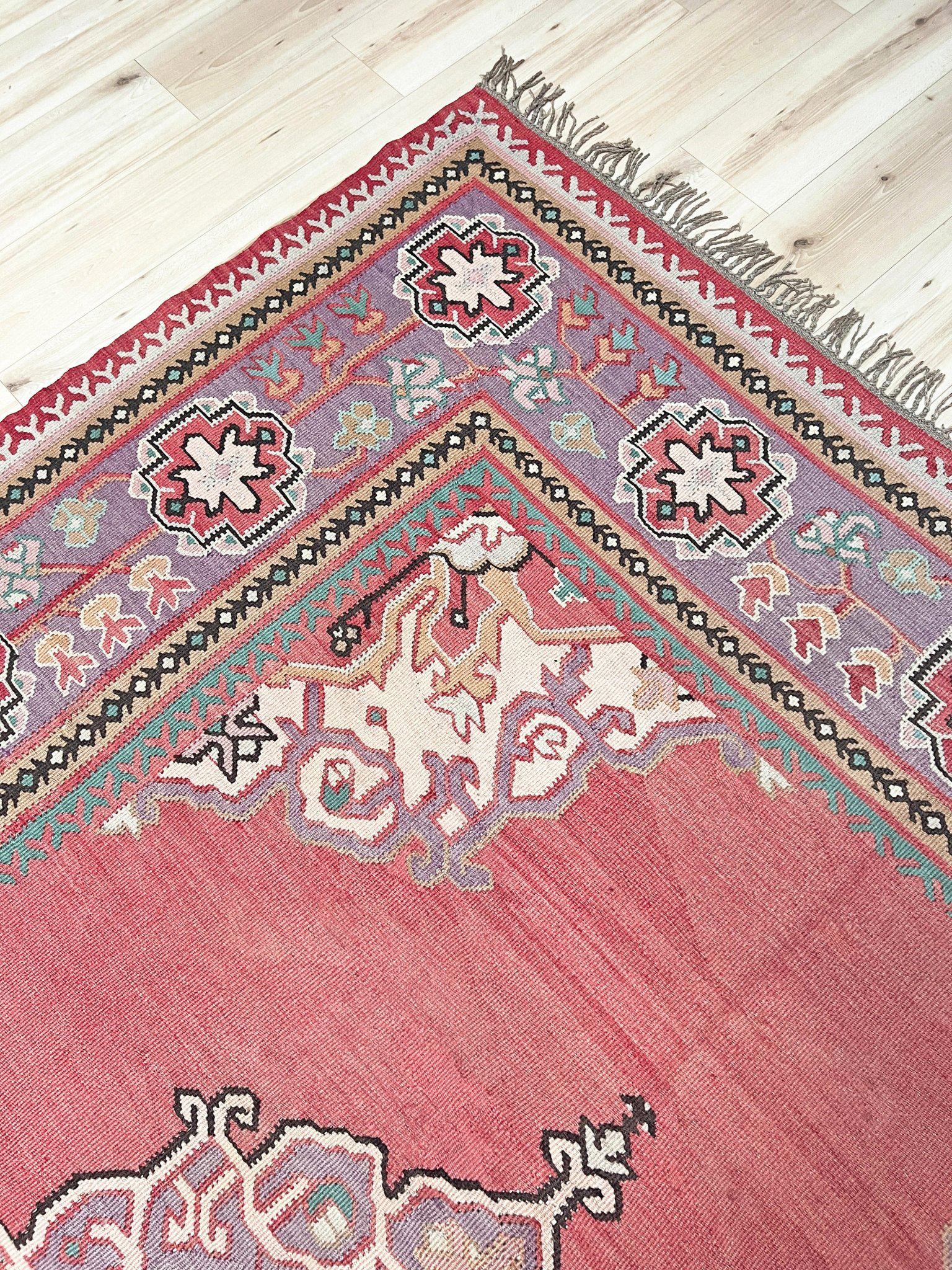 Kilim Oushak ancien • Tapis turc en laine tissée à plat • 8′3″×10′10″ • Anatolie des années 1930 en vente 4