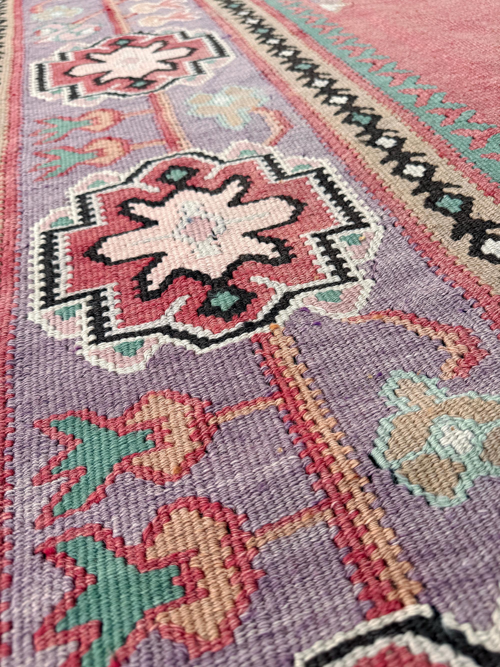 Bohème Kilim Oushak ancien • Tapis turc en laine tissée à plat • 8′3″×10′10″ • Anatolie des années 1930 en vente