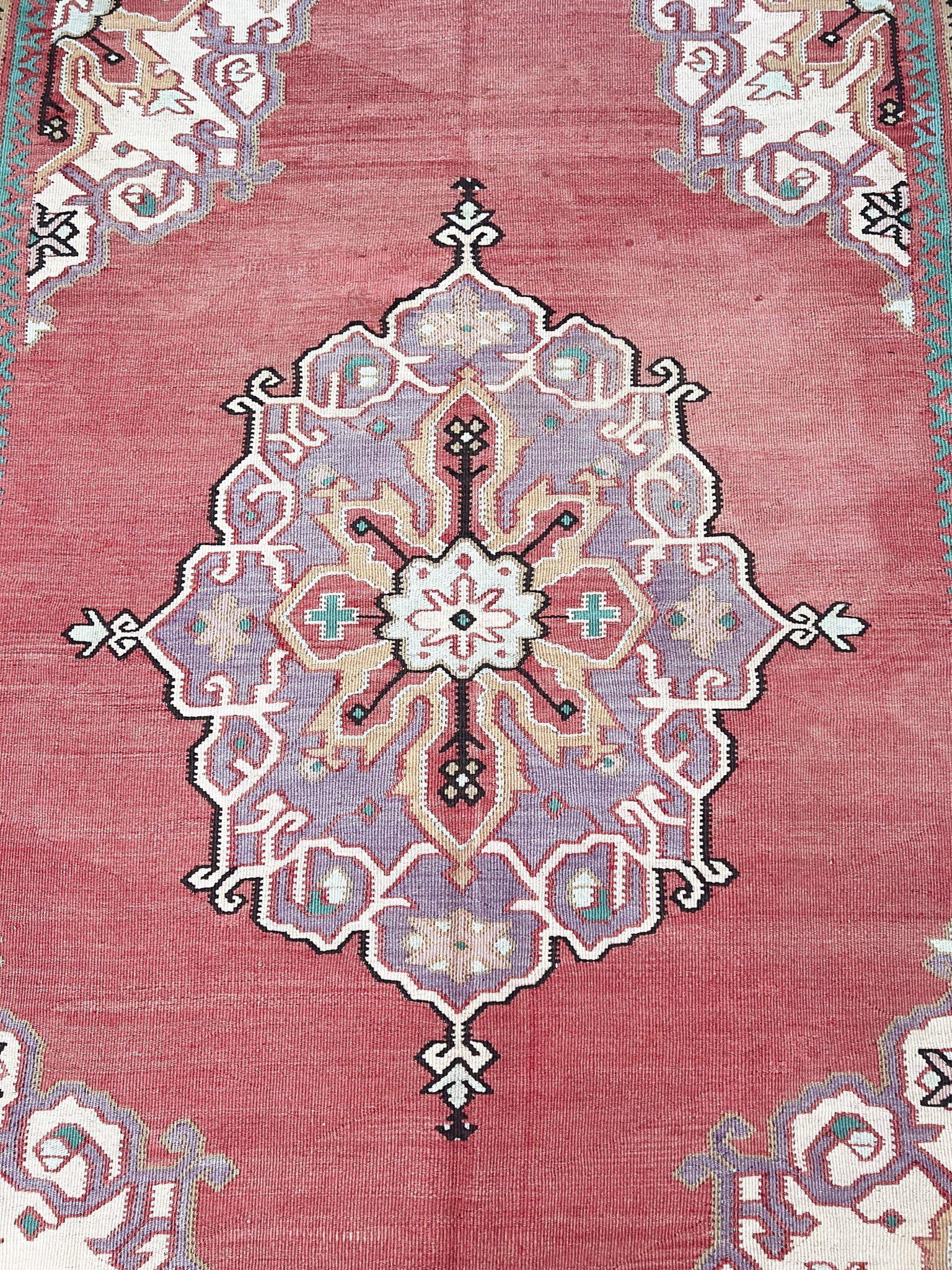 Kilim Oushak ancien • Tapis turc en laine tissée à plat • 8′3″×10′10″ • Anatolie des années 1930 en vente 2