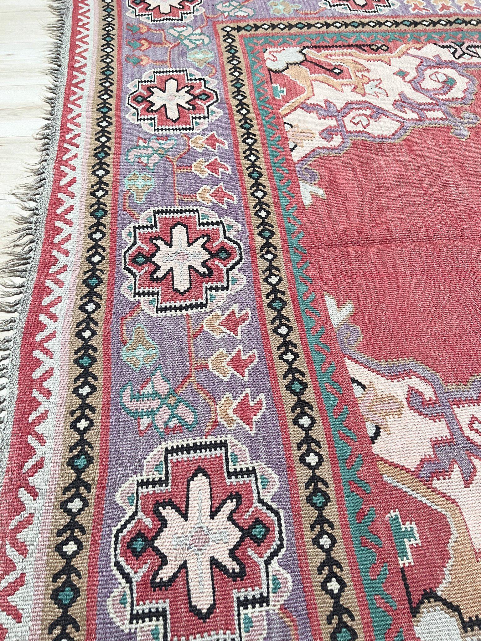 Kilim Oushak ancien • Tapis turc en laine tissée à plat • 8′3″×10′10″ • Anatolie des années 1930 en vente 5