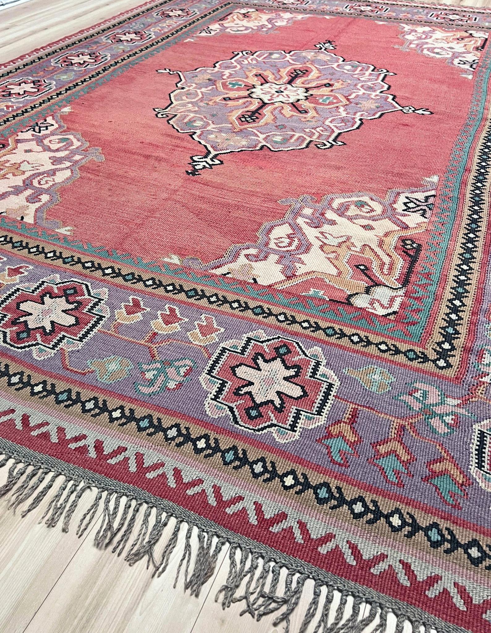 Laine Kilim Oushak ancien • Tapis turc en laine tissée à plat • 8′3″×10′10″ • Anatolie des années 1930 en vente