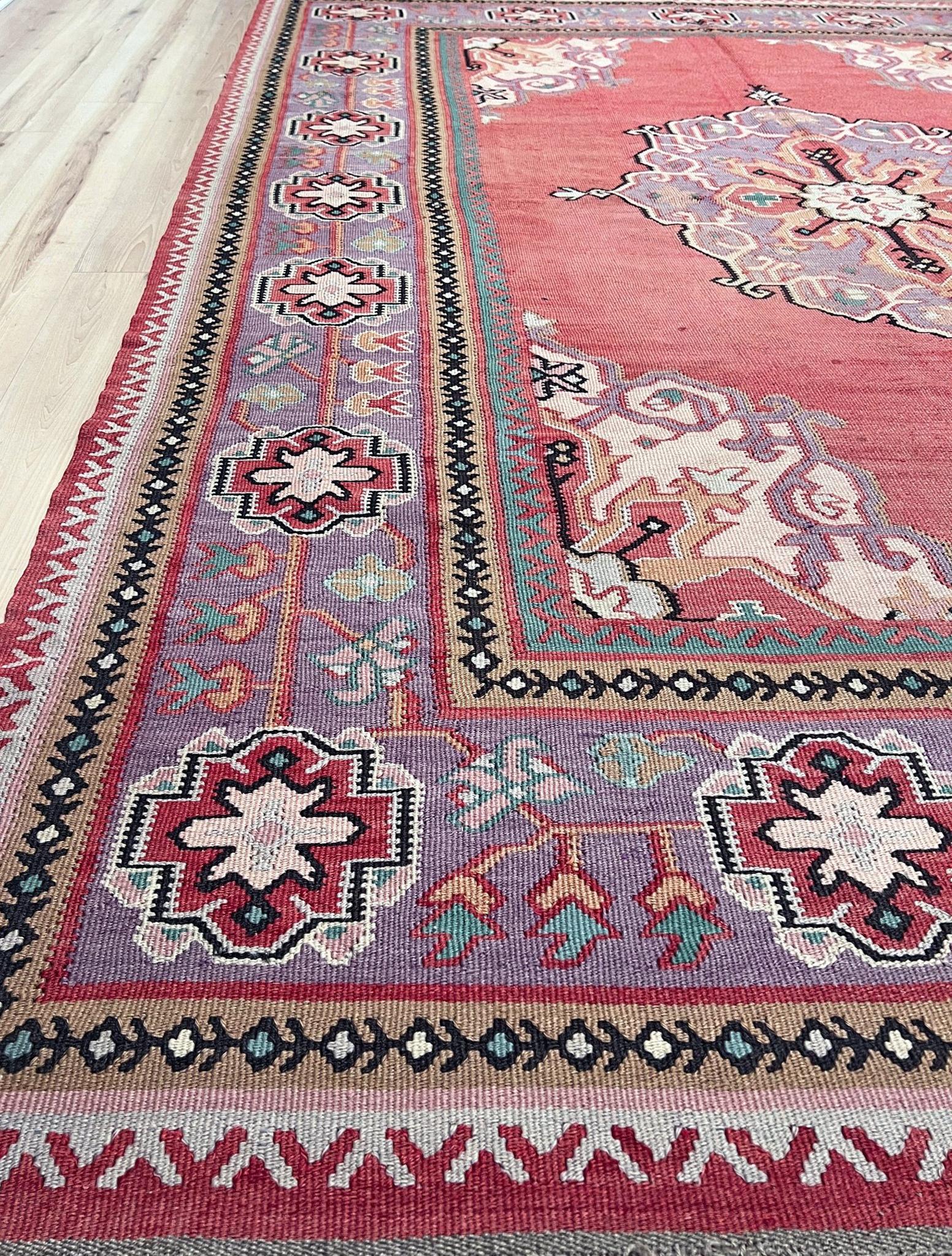 Kilim Oushak ancien • Tapis turc en laine tissée à plat • 8′3″×10′10″ • Anatolie des années 1930 Bon état - En vente à Burlingame, CA