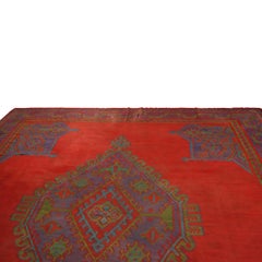 Antique Oushak Kilim Square Rug in Red and Indigo with Medallion  Rug & Kilim