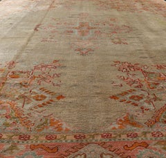 Antique Oushak Medallion Design, Pale Green Field with Vivid Border 10' x 13'5
