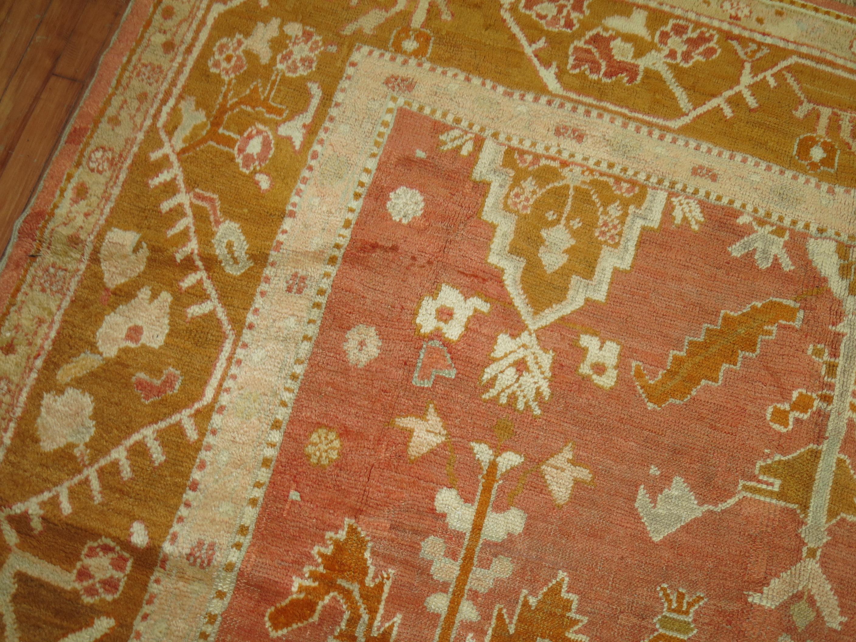 Antique Oushak Orange Rug In Excellent Condition In New York, NY