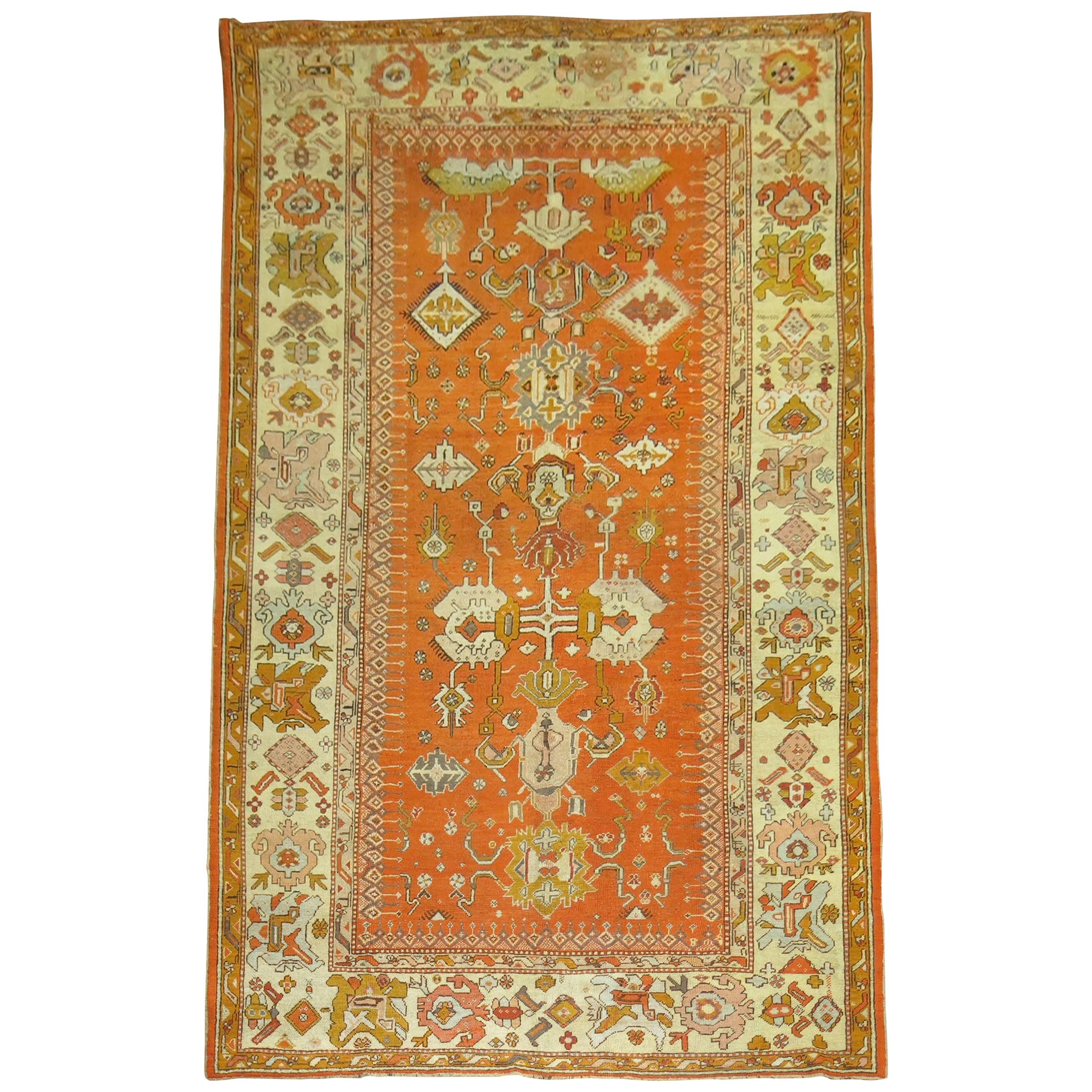 Green Orange Antique Oushak Rug For Sale at 1stDibs oushak rugs for