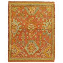 Antique Oushak Orange Square Rug